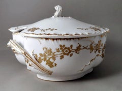 Haviland & Co Limoges French Tureen in White Porcelain and Gold Decoration