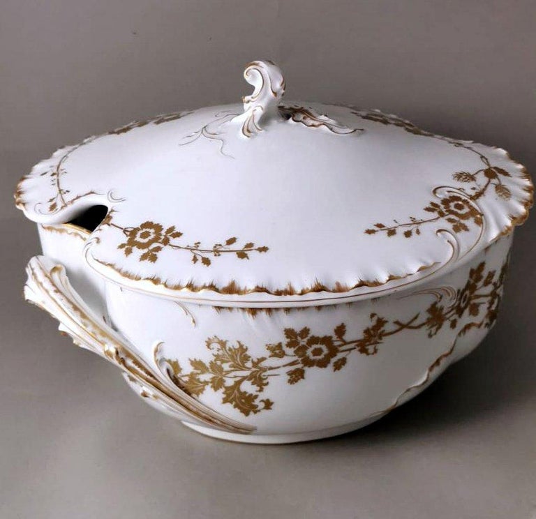 Haviland and Co Limoges French Tureen in White Porcelain and Gold
