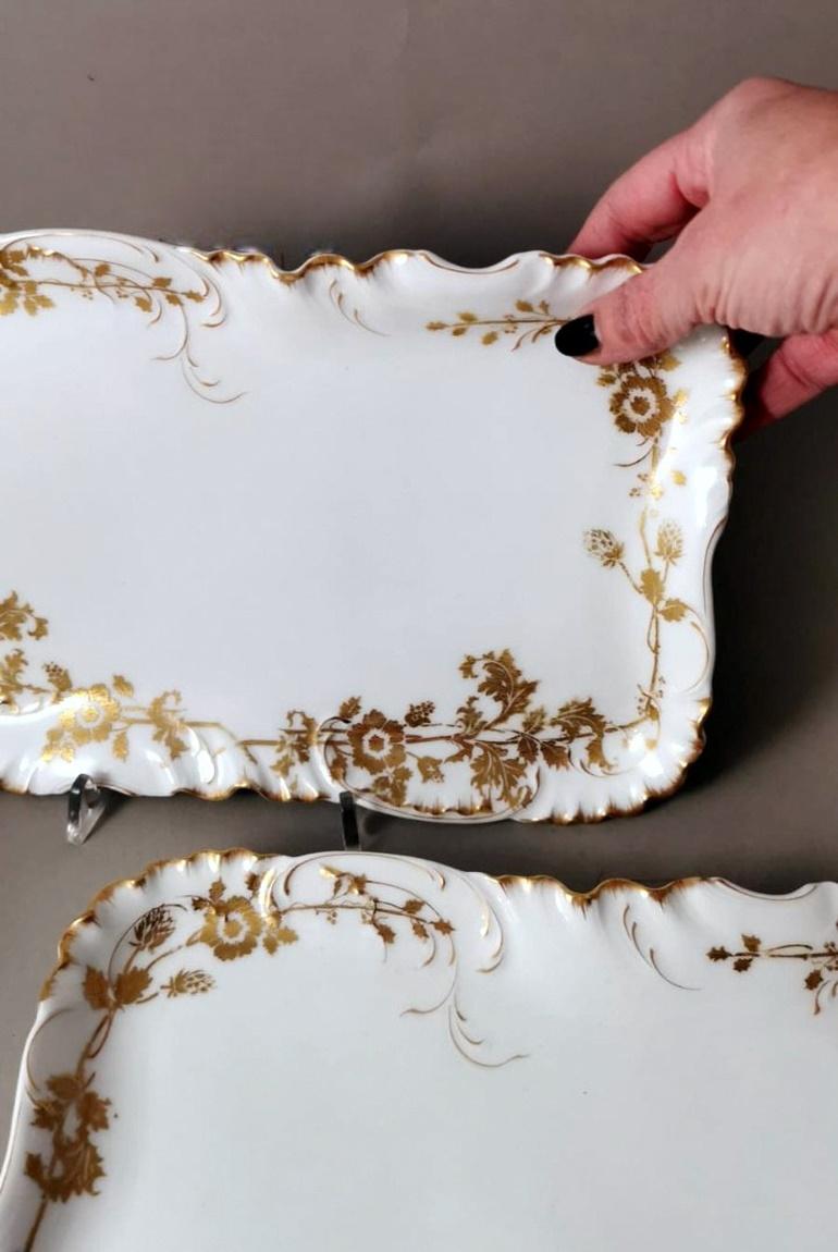 Haviland & Co Limoges paire de plateaux français décorés en porcelaine blanche et or en vente 9