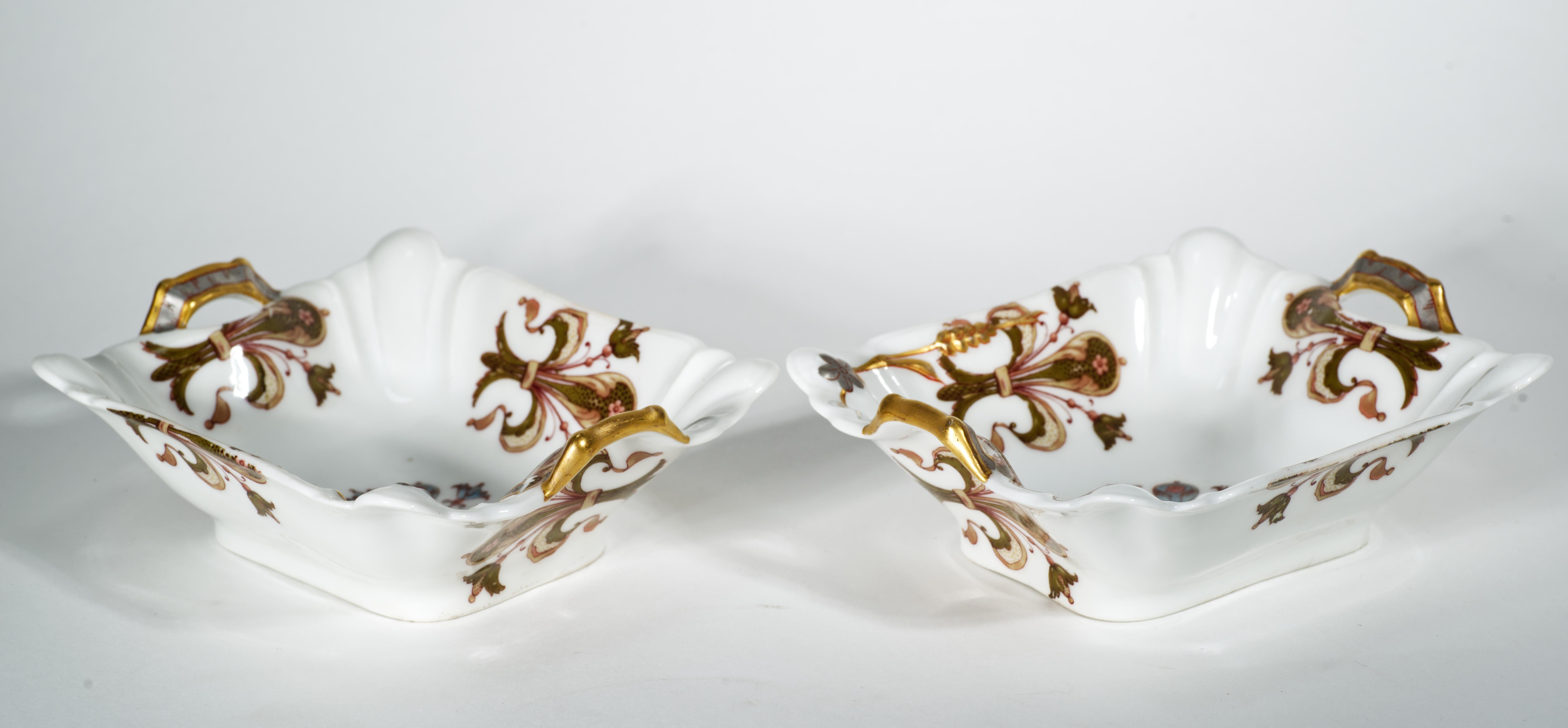 Glazed Haviland Limoges 2 Rectangular Serving Porcelain Bowls with Handles, 1876-1889 For Sale