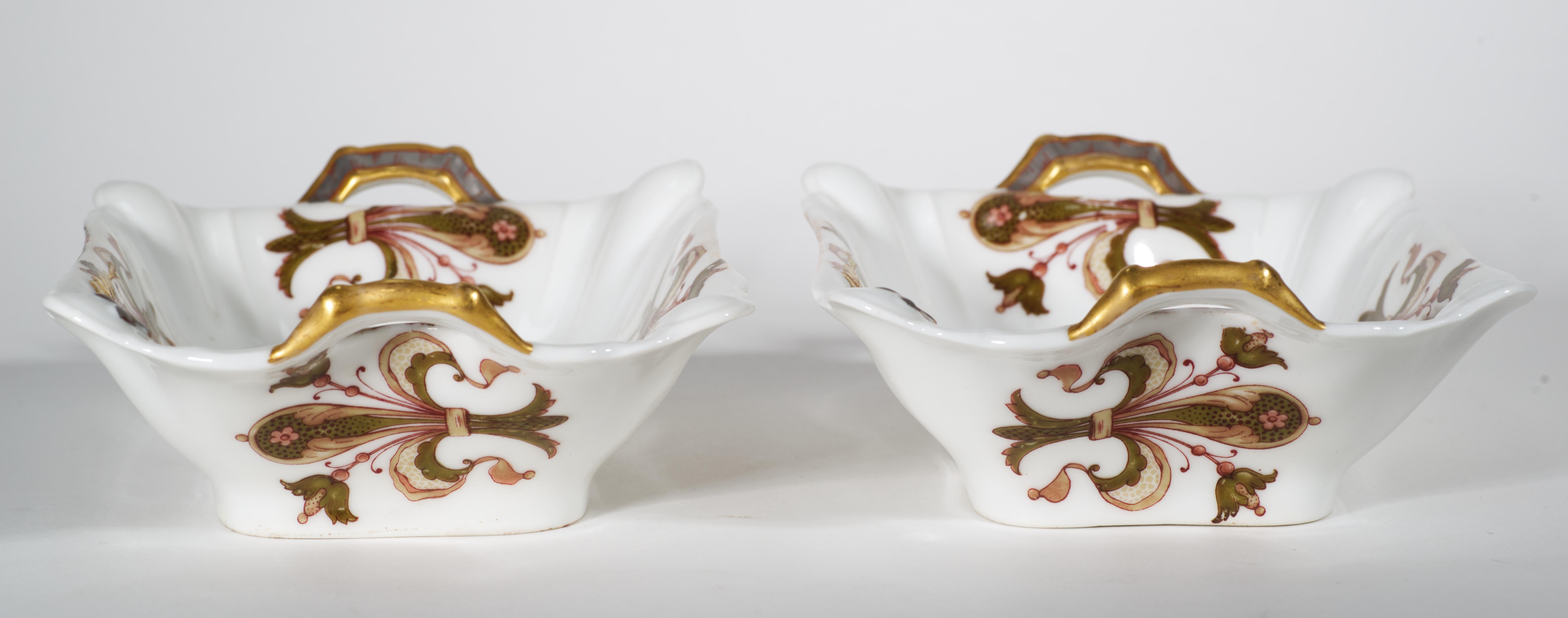 19th Century Haviland Limoges 2 Rectangular Serving Porcelain Bowls with Handles, 1876-1889 For Sale