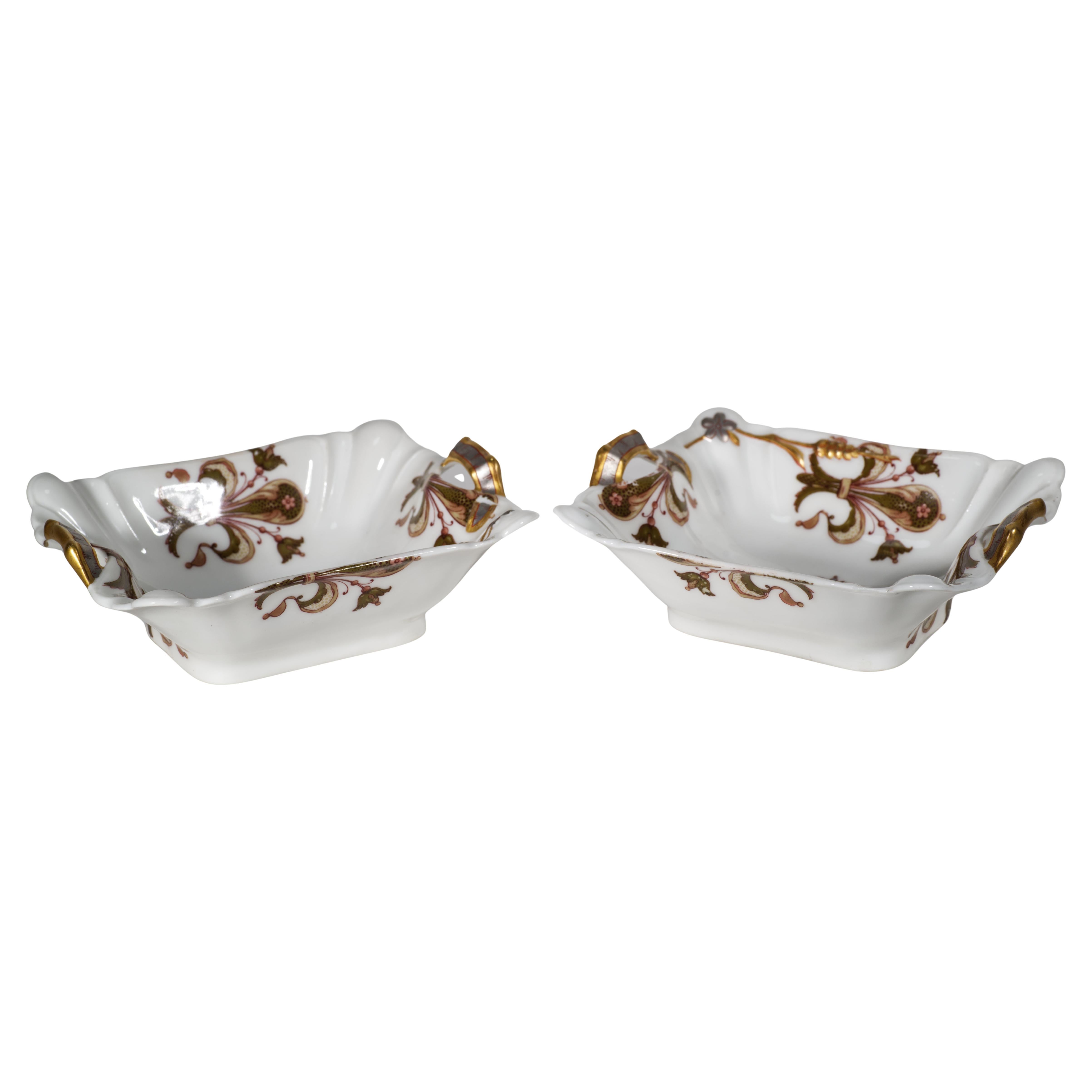 Haviland Limoges 2 cuencos rectangulares de porcelana para servir con asas, 1876-1889