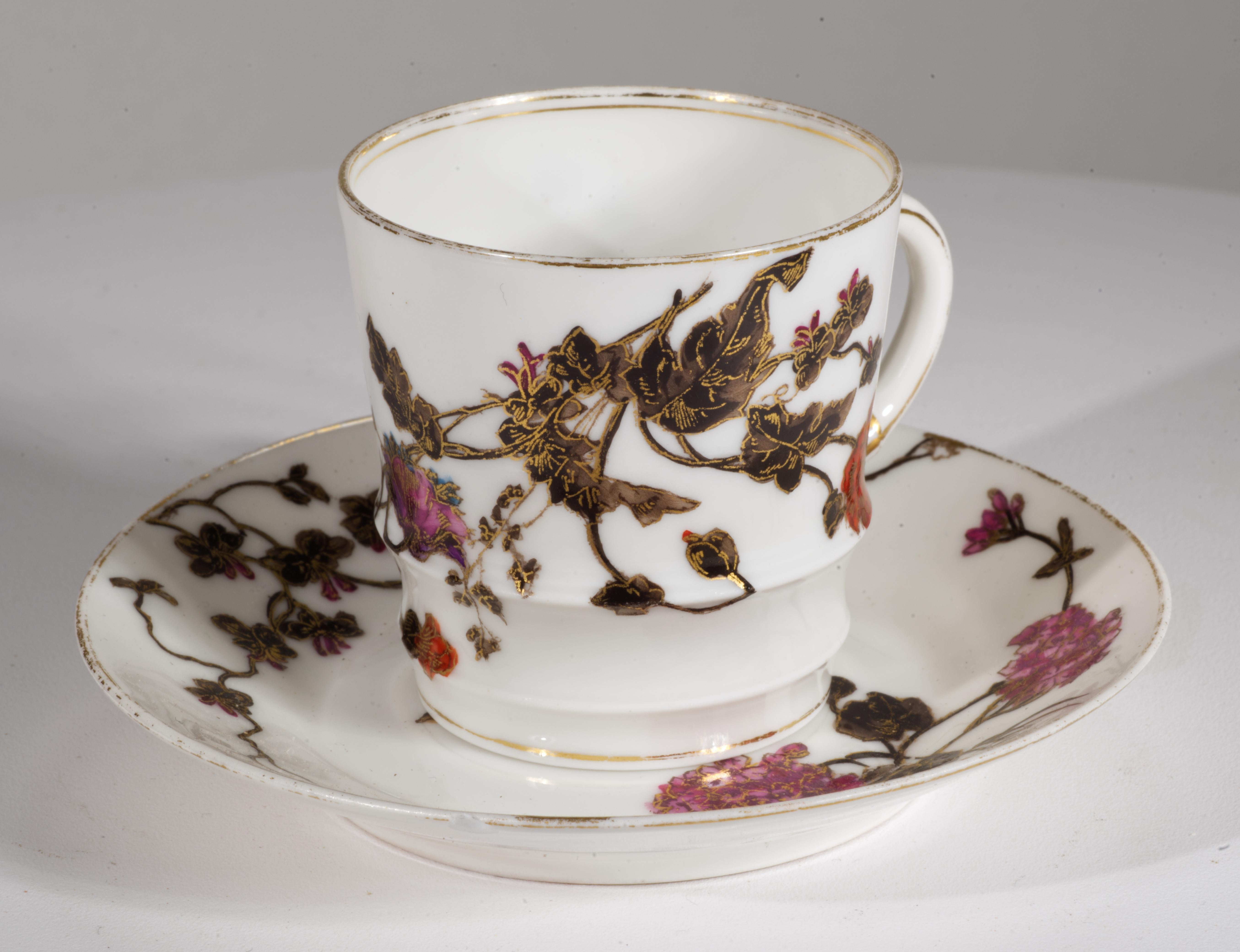 Art Déco Set di tazze e piattini per caffè espresso Haviland Limoges, 1882 ca. in vendita