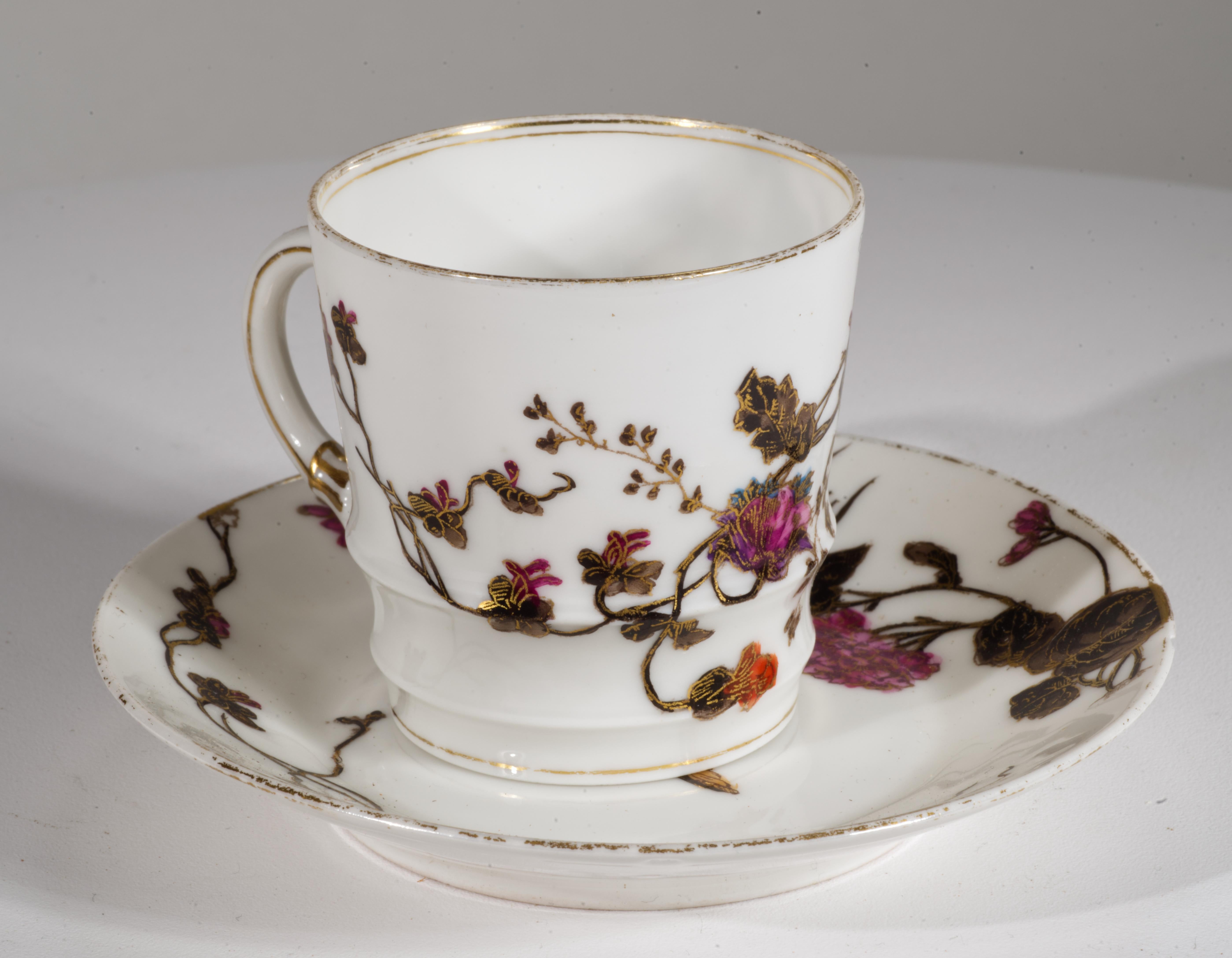 Francese Set di tazze e piattini per caffè espresso Haviland Limoges, 1882 ca. in vendita