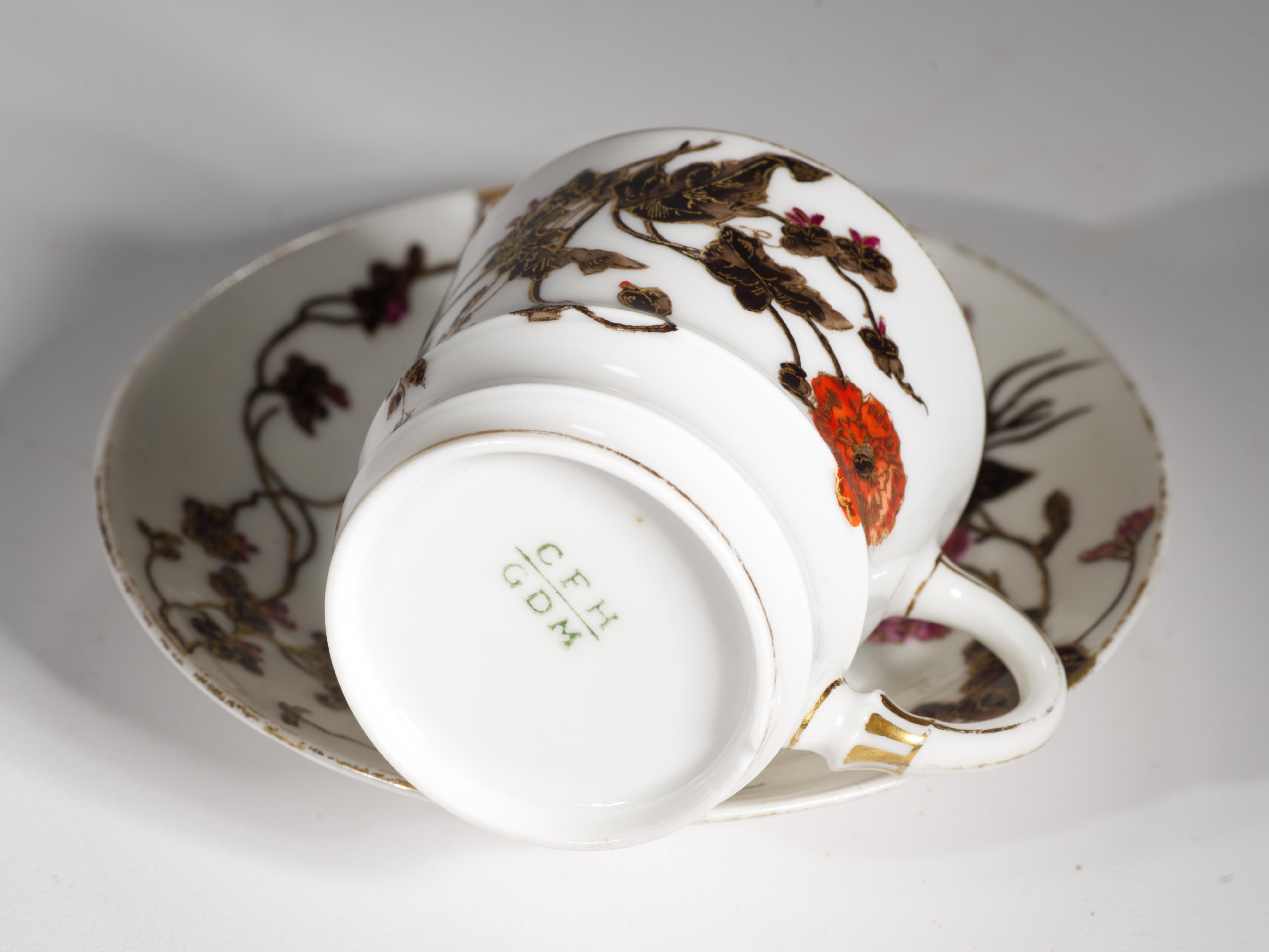 Porcellana Set di tazze e piattini per caffè espresso Haviland Limoges, 1882 ca. in vendita