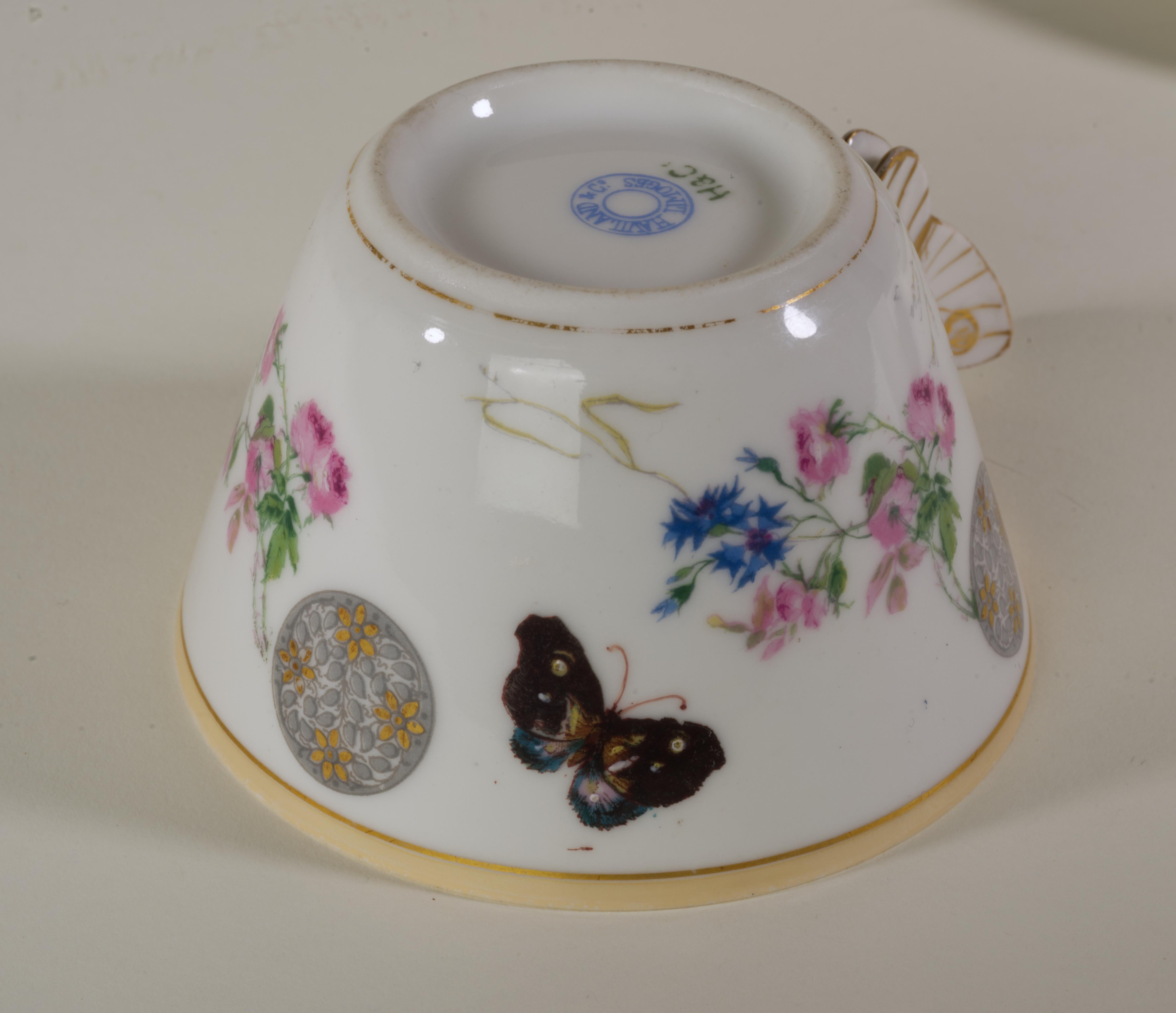 Haviland Limoges Butterfly Handled Cup and saucer set, 1879-1889, Aesthetic  For Sale 6