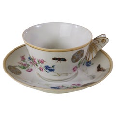Haviland Limoges Butterfly Handled Cup and saucer set, 1879-1889, Aesthetic 