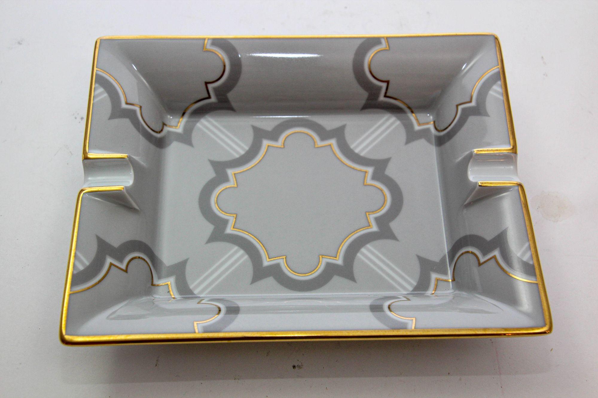 Porcelain HAVILAND Limoges Cigar Ashtray Catchall with Mosaic Design