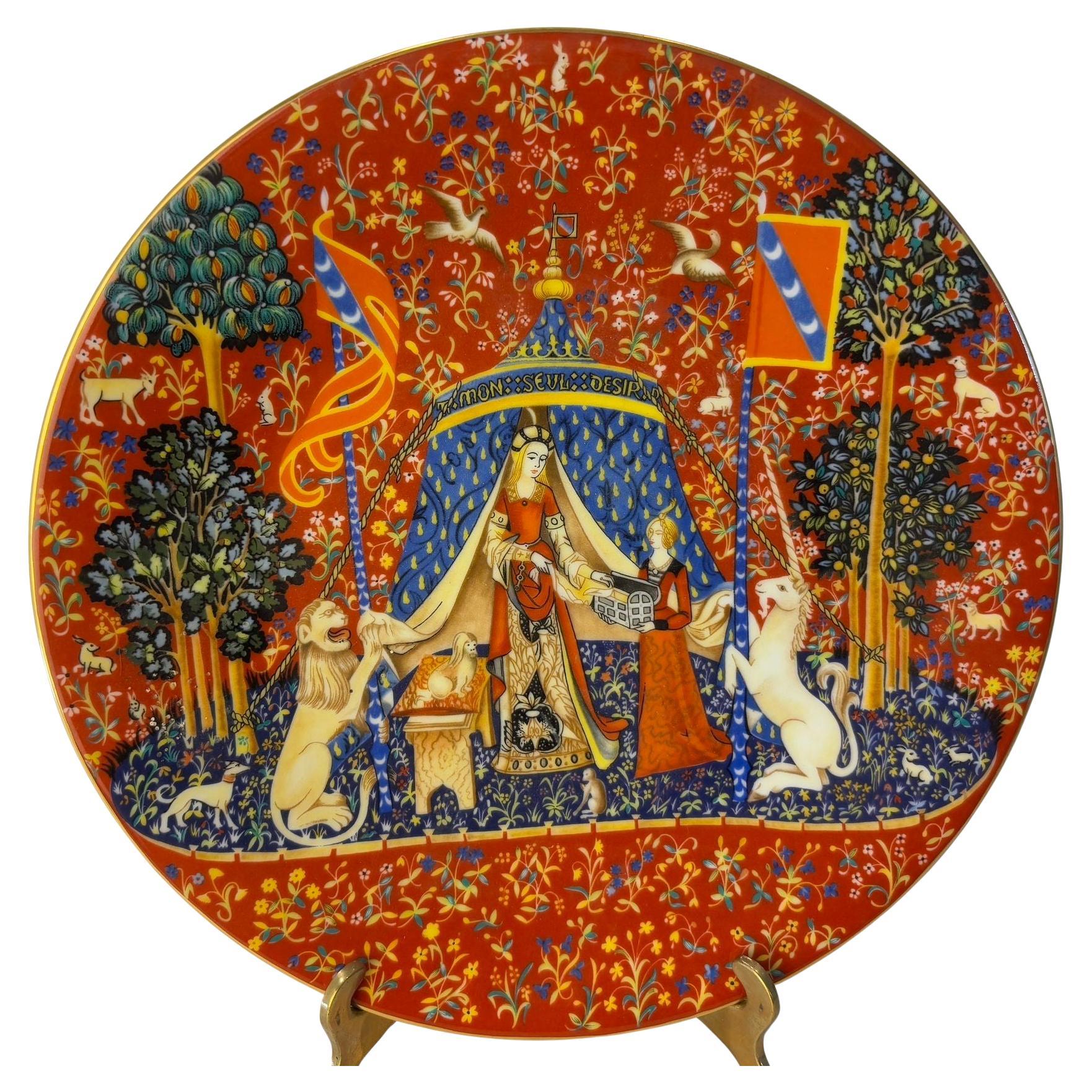 Haviland Limoges Francia Piatto decorativo La Chasse a La Licorne 1977 Edizione limitata.