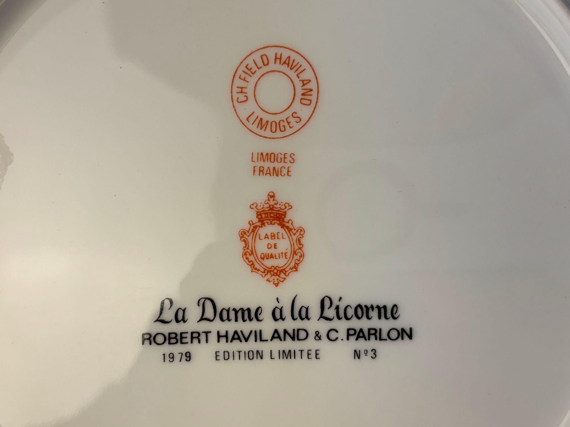 Haviland Limoges Francia Plato decorativo La Chasse a La Licorne 1979 Ed. limitada siglo XX en venta