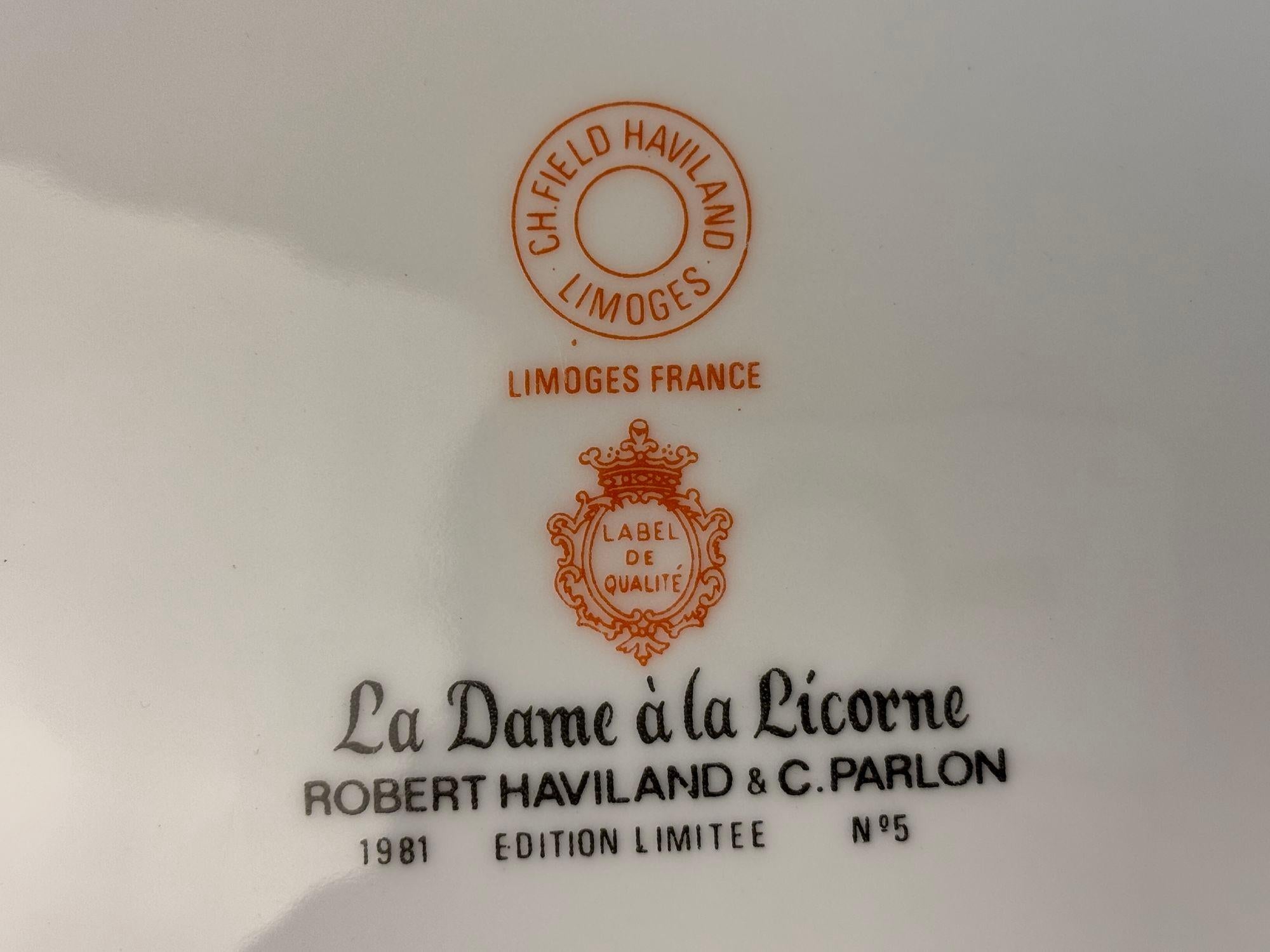 Haviland Limoges France Decorative Plate La Chasse a La Licorne 1981 Limited Ed. For Sale 3