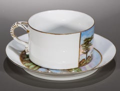 Haviland Limoges Hand Painted Arts & Crafts Landscape Cup & Saucer, 1882-1891