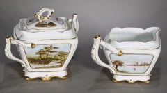 Haviland Limoges Hand Painted Arts & Crafts Landscape Porcelain Creamer & Sugar