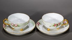 Haviland Limoges Hand Painted Pair of Porcelain Cups & Saucers, France 1894-1931