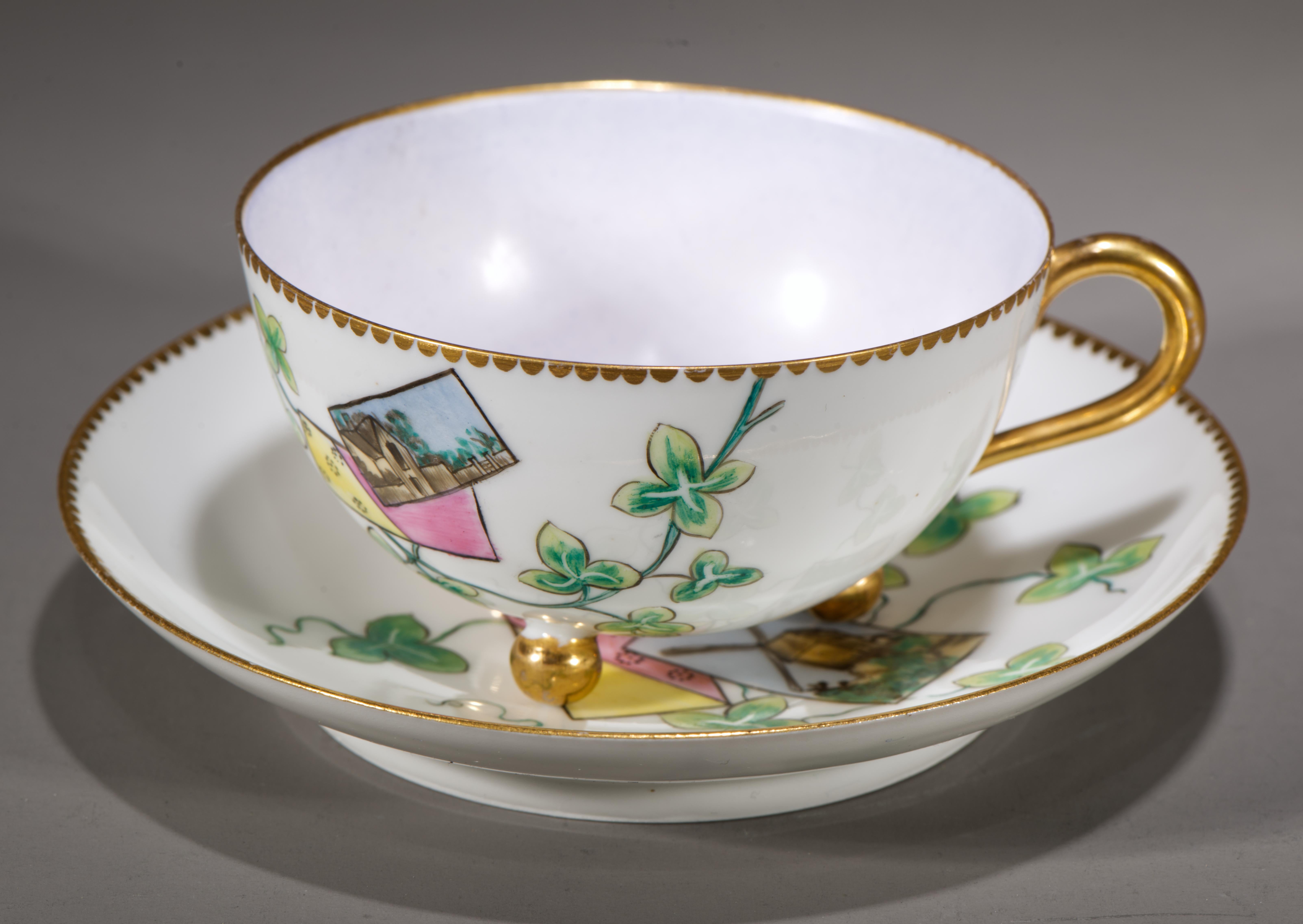 Haviland Limoges Hand gemalt Porzellan Tasse und Untertasse, 1876-1886 (Arts and Crafts) im Angebot