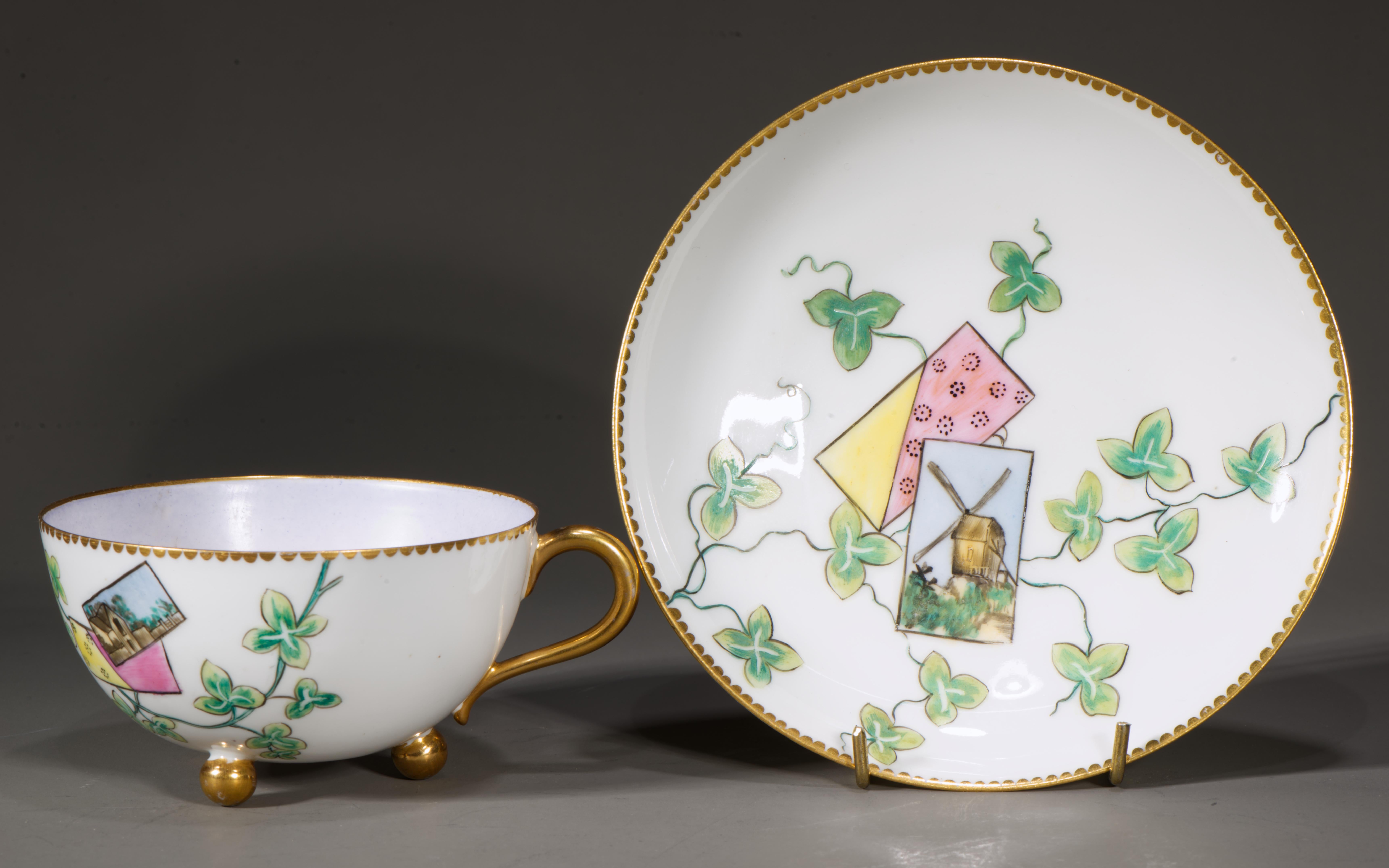 Haviland Limoges Hand gemalt Porzellan Tasse und Untertasse, 1876-1886 (Glasiert) im Angebot
