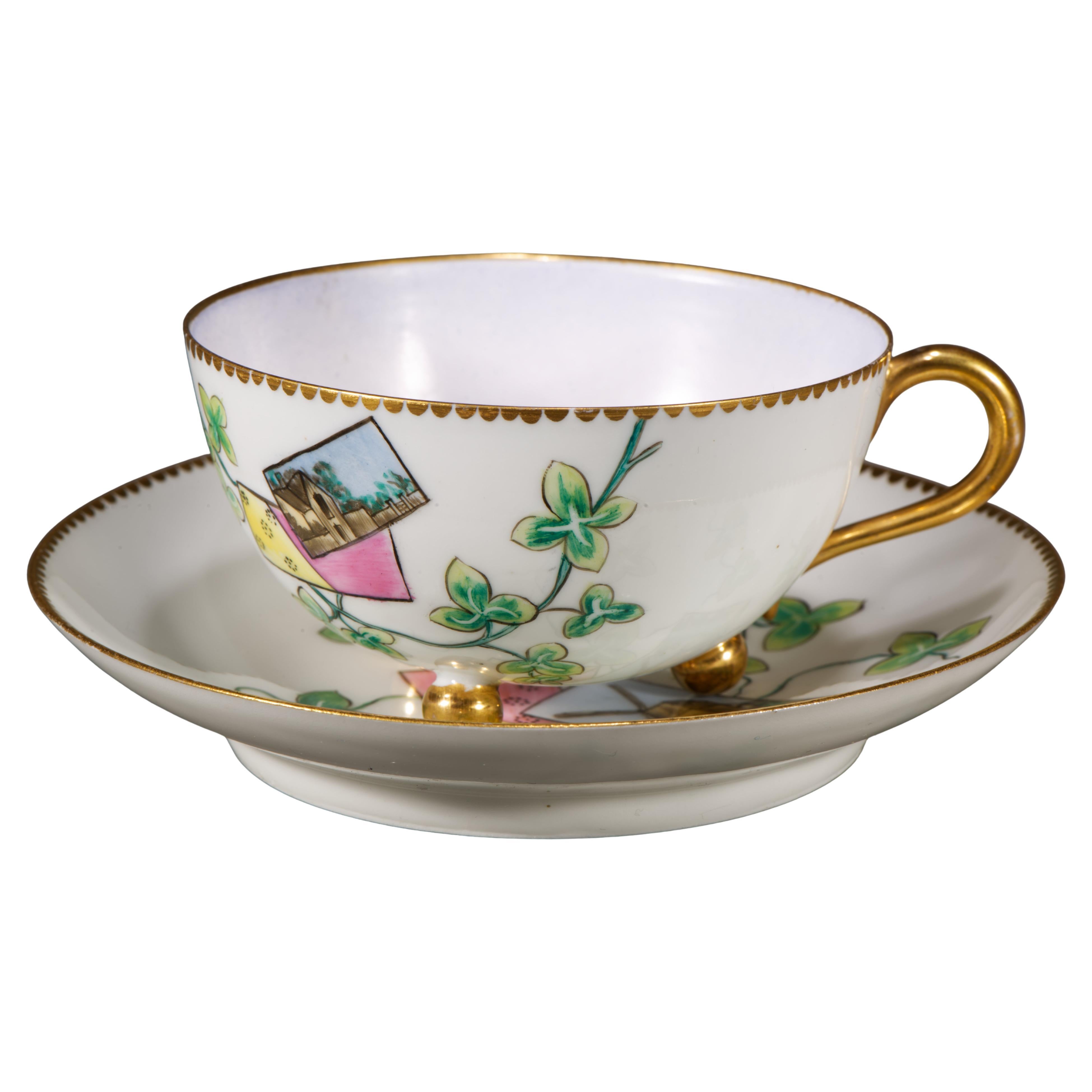 Haviland Limoges Hand Painted Porcelain Cup 
Saucer, 1876-1886