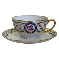 Vintage Haviland Limoges Leuvocienne Hand Painted Porcelain Set of Cup and Saucer