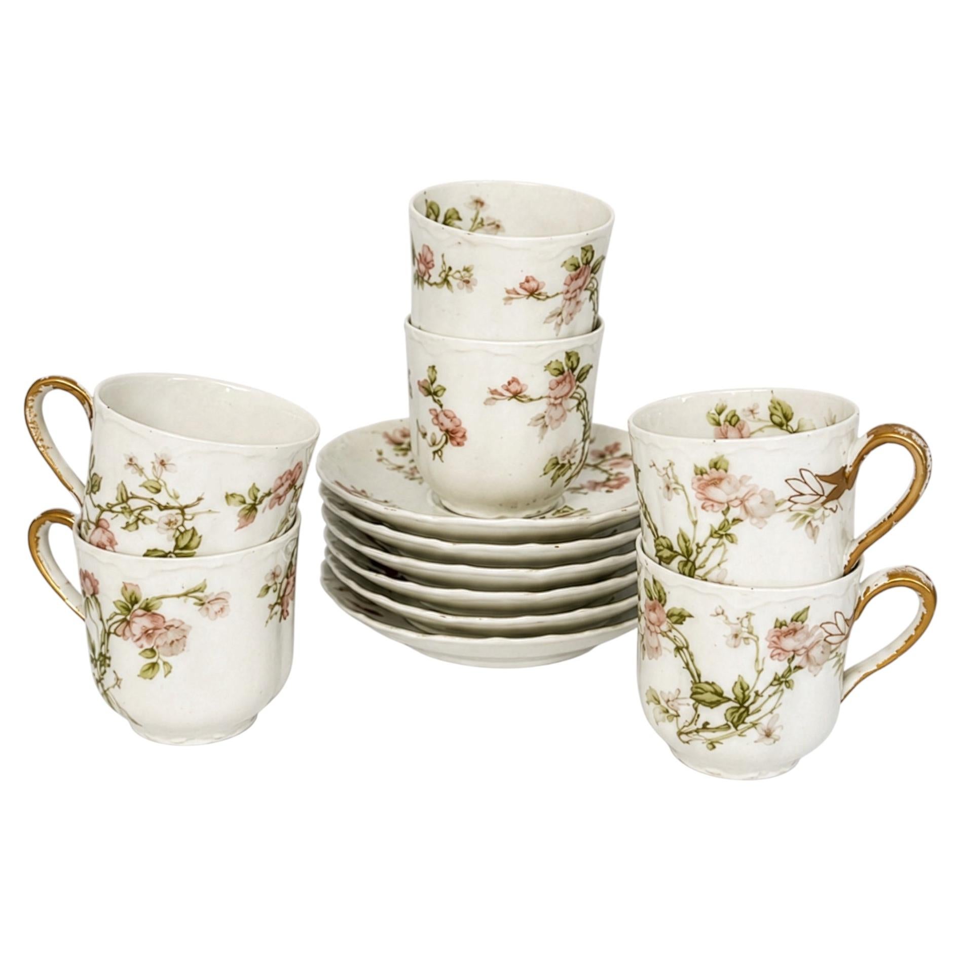Haviland Limoges Porcelain Demitasse Cups and Saucers, Set of 6