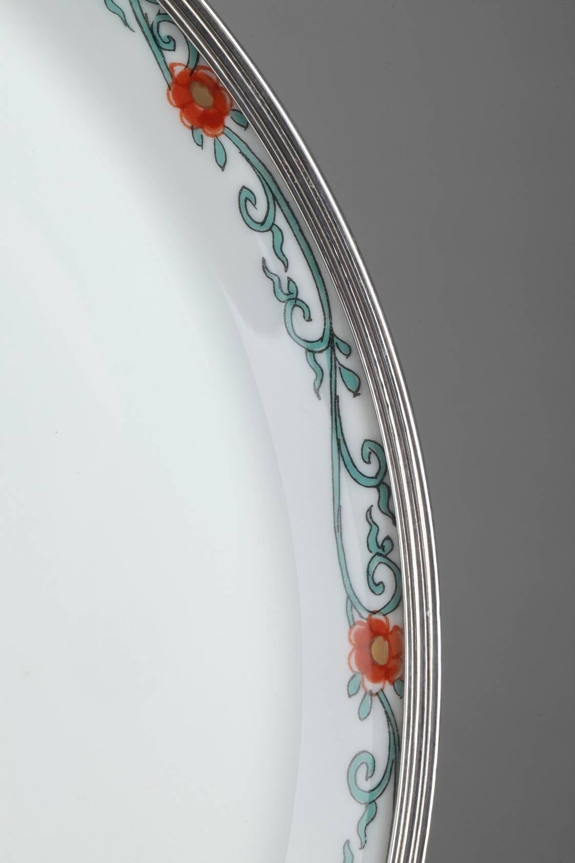 Silver Haviland Limoges Porcelain Plate by Maison Puiforcat