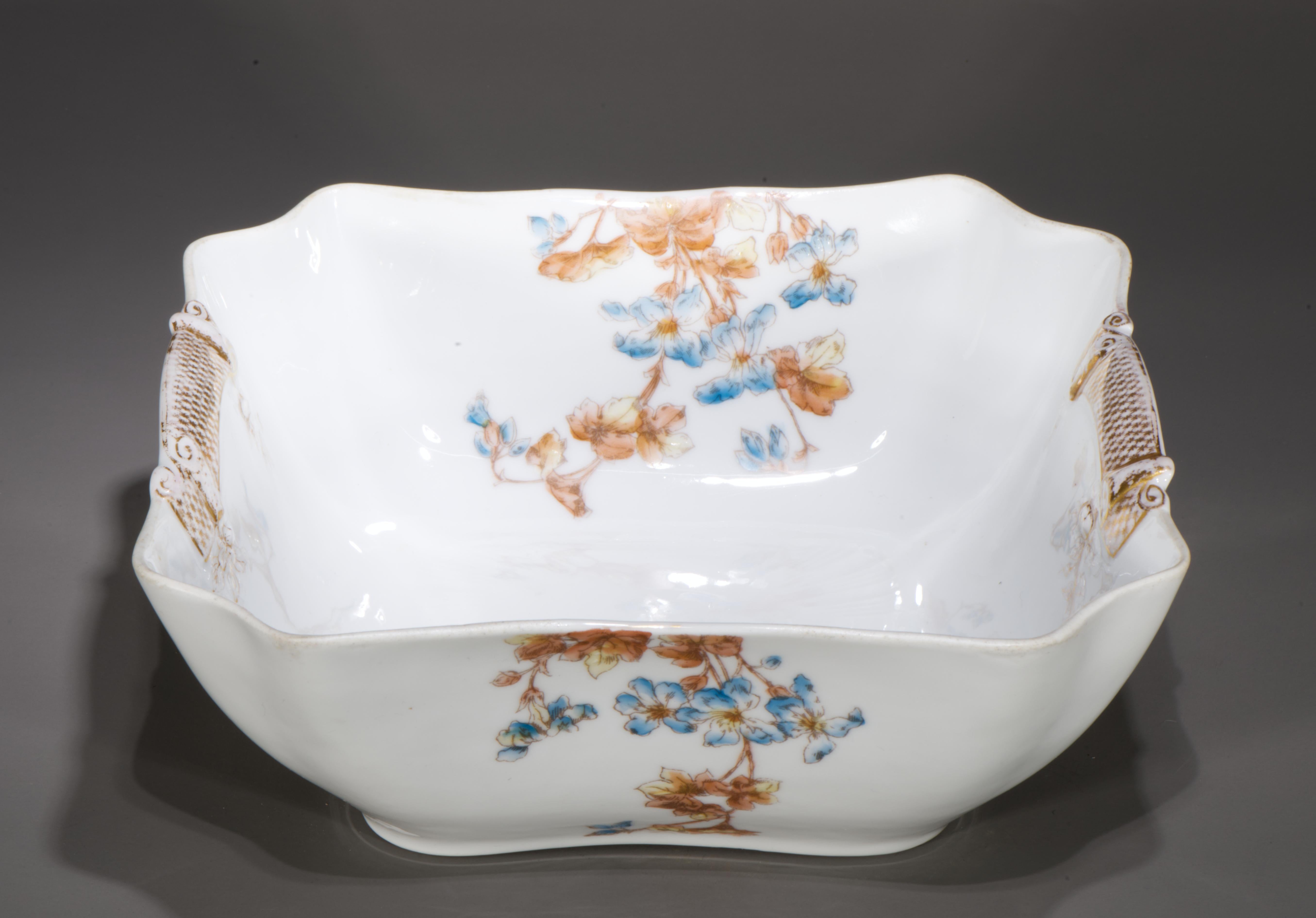 Victorian Haviland Limoges Porcelain Serving or Salad Bowl, Flowers, 1882-1891 For Sale