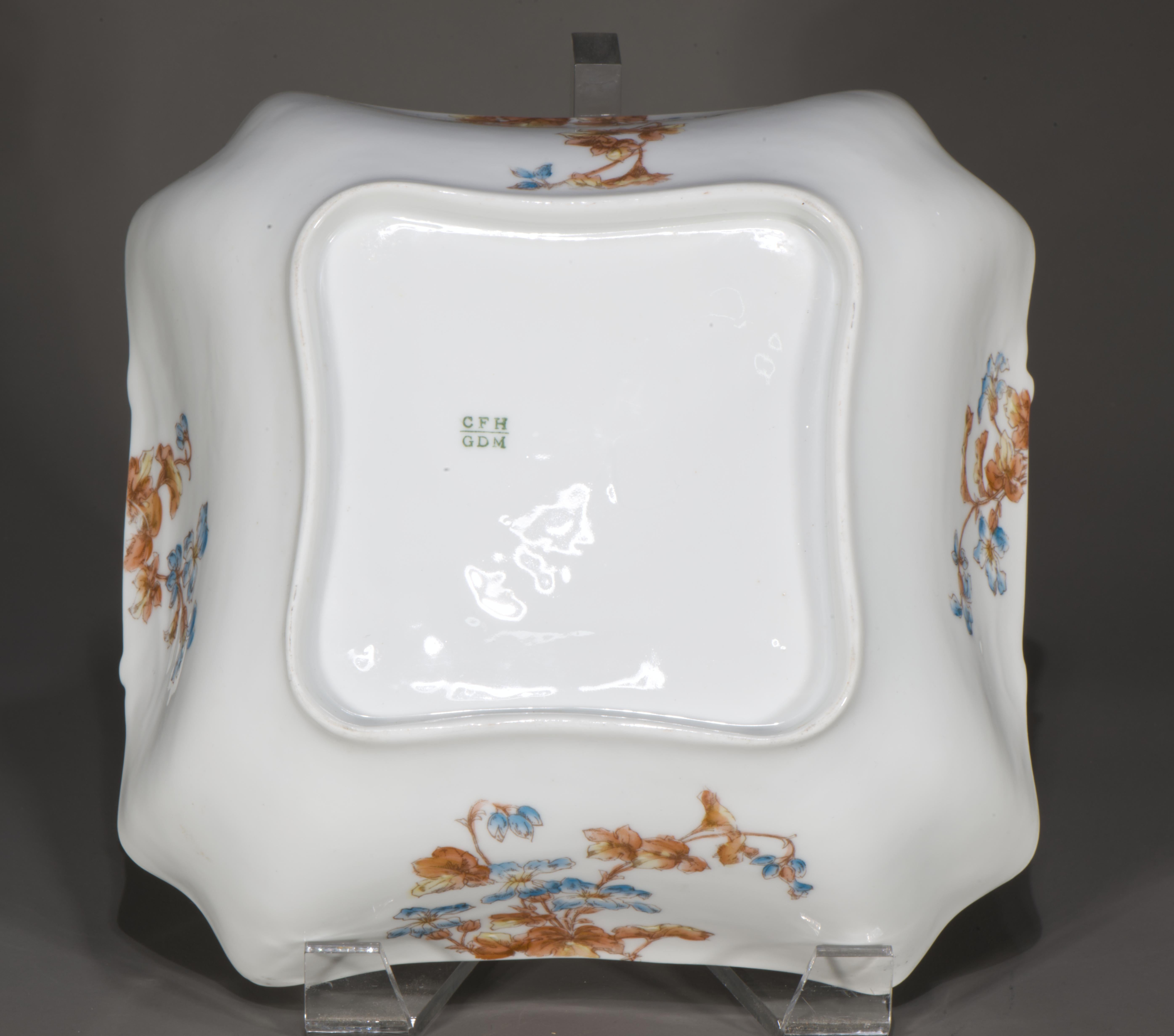 Glazed Haviland Limoges Porcelain Serving or Salad Bowl, Flowers, 1882-1891 For Sale