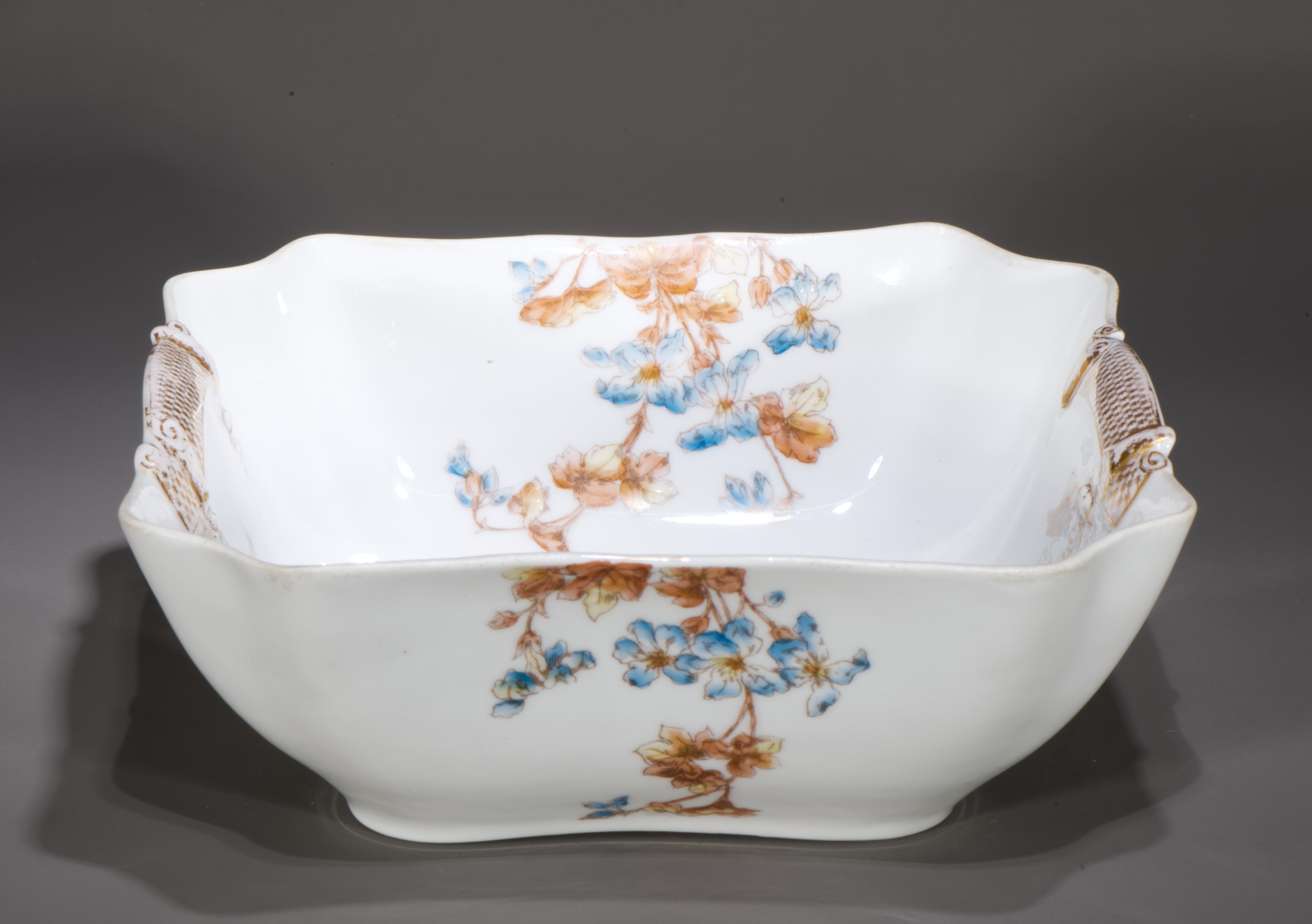 Ceramic Haviland Limoges Porcelain Serving or Salad Bowl, Flowers, 1882-1891 For Sale