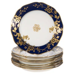Haviland Limoges Porcelain Set of 7 Plates, Cobalt Blue and Gold, 1887