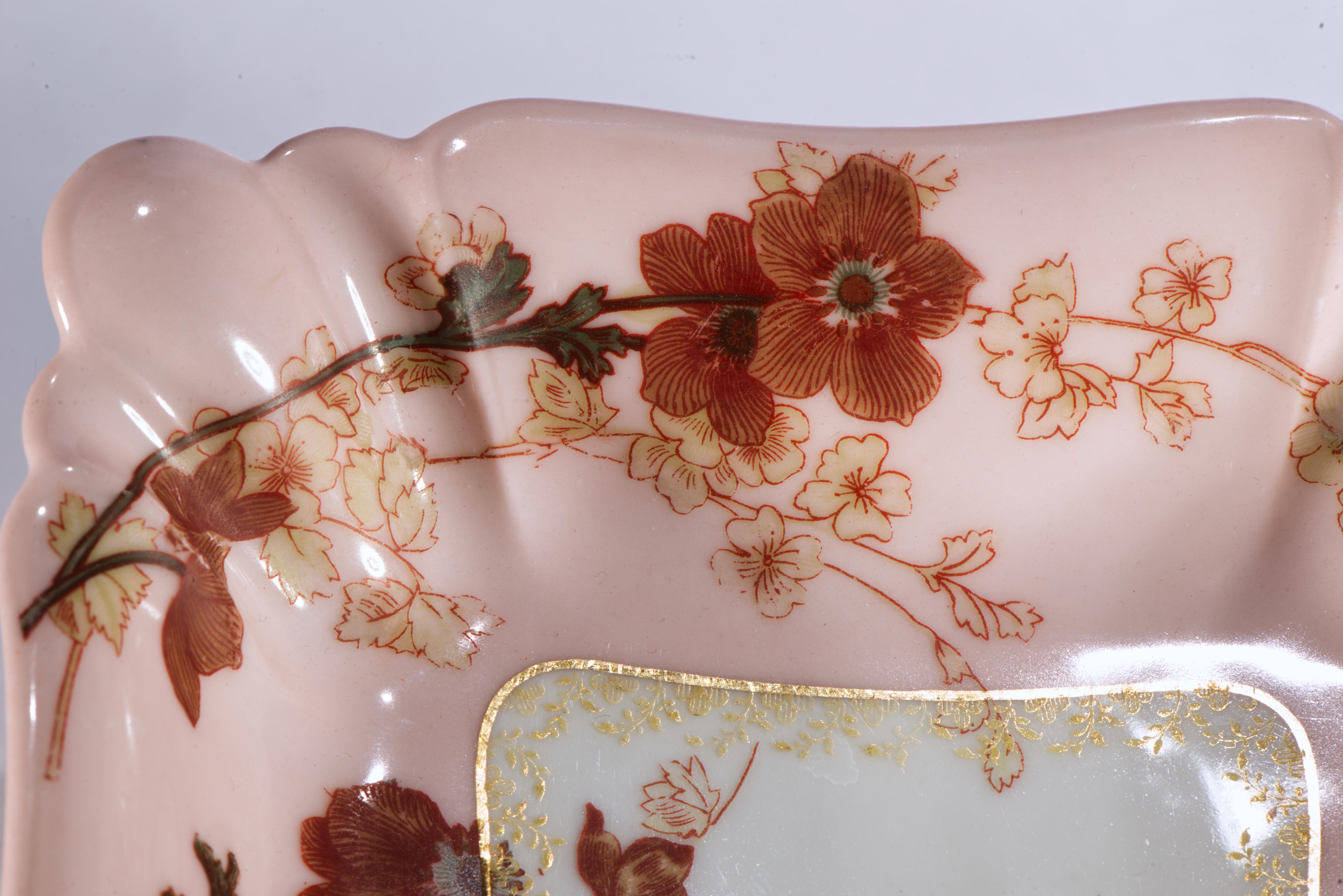 Haviland Limoges Porzellan Tablett oder Schale Dammouse Blumendekor, 1876-1889 im Angebot 1