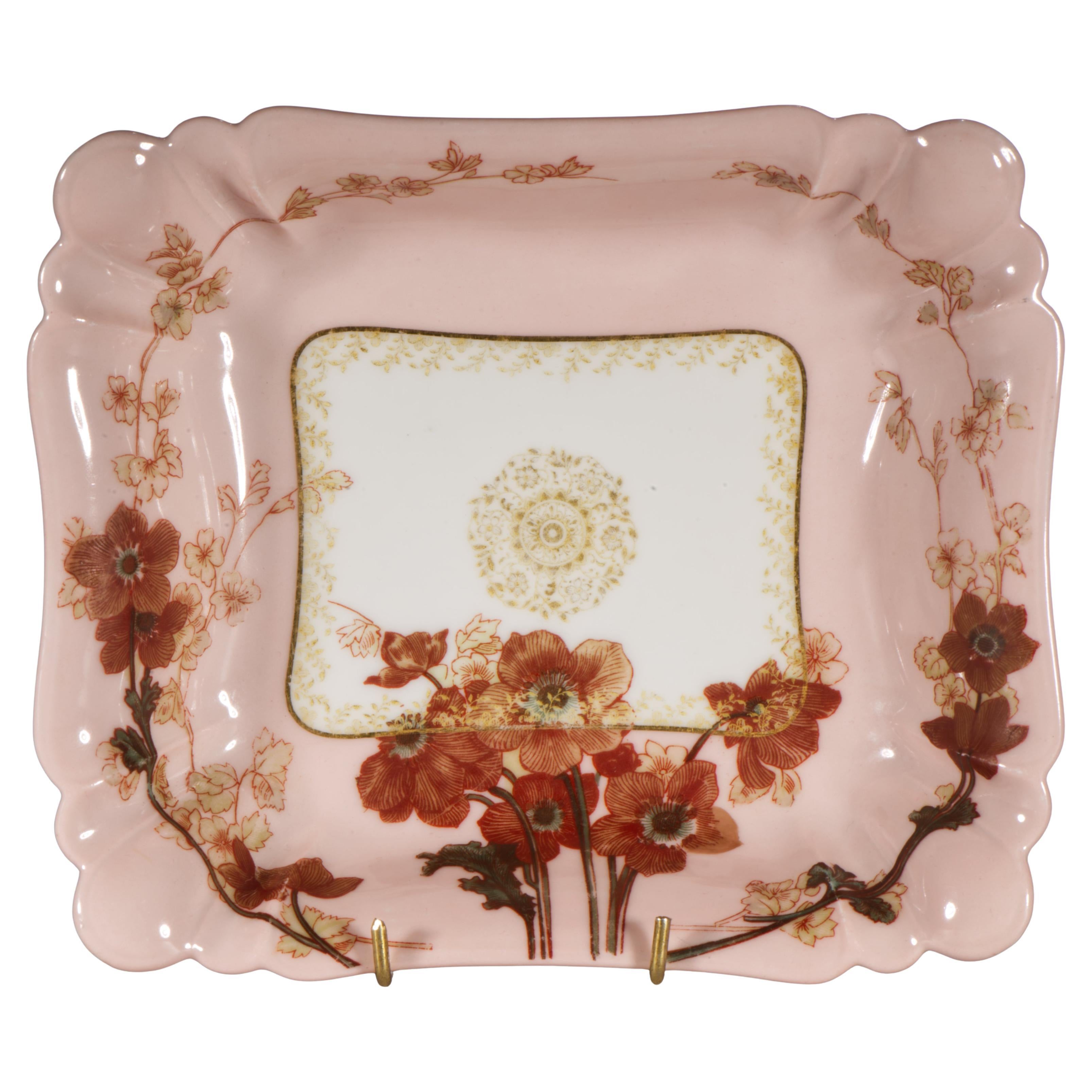 Haviland Limoges Porzellan Tablett oder Schale Dammouse Blumendekor, 1876-1889 im Angebot