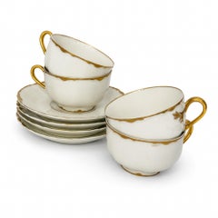 Haviland Limoges Ranson Porcelain Cup and Saucer Set, Gold Trim