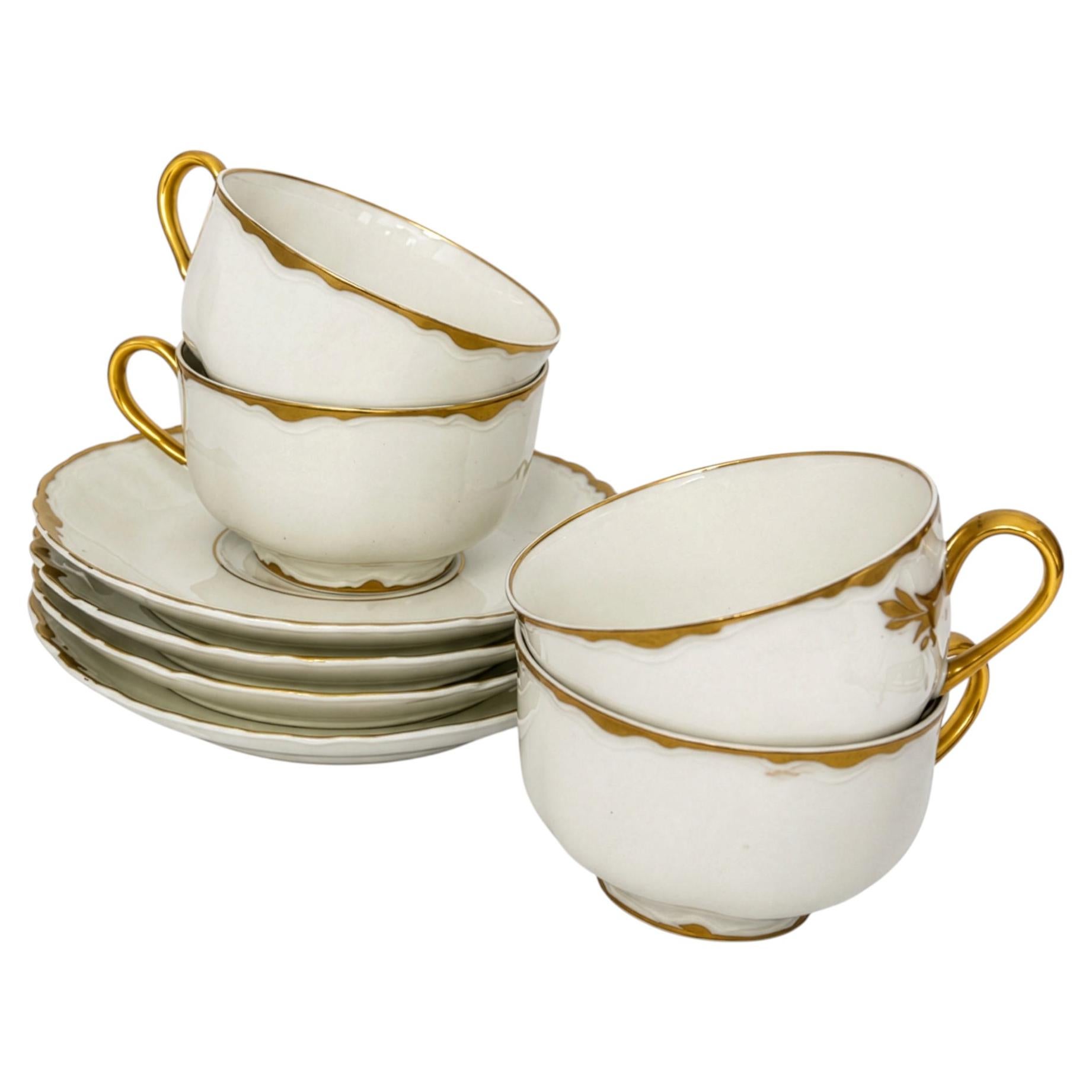 Haviland Limoges Ranson Porcelain Cup and Saucer Set, Gold Trim For Sale