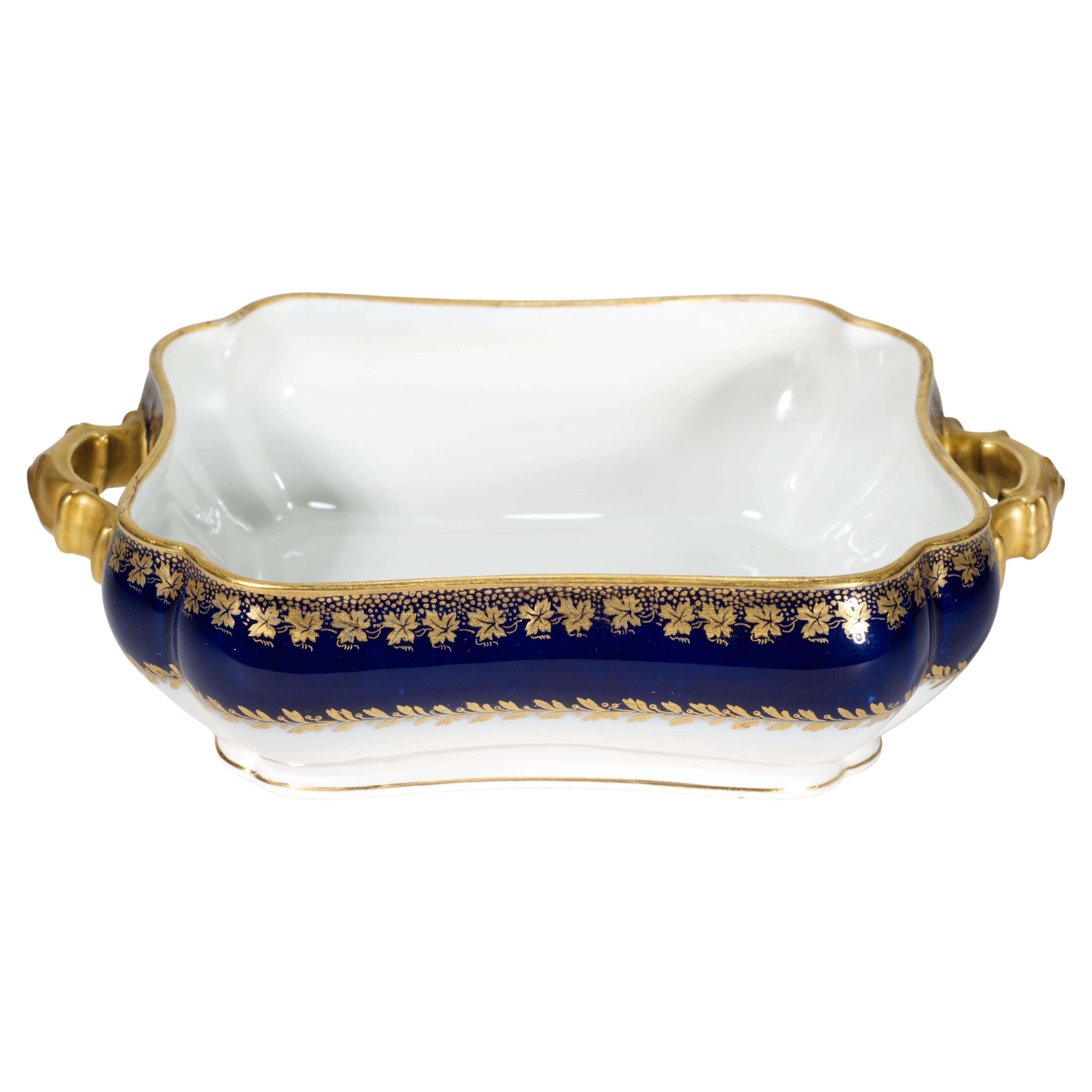Cuenco con asas Haviland Limoges, azul cobalto y dorado, 1887
