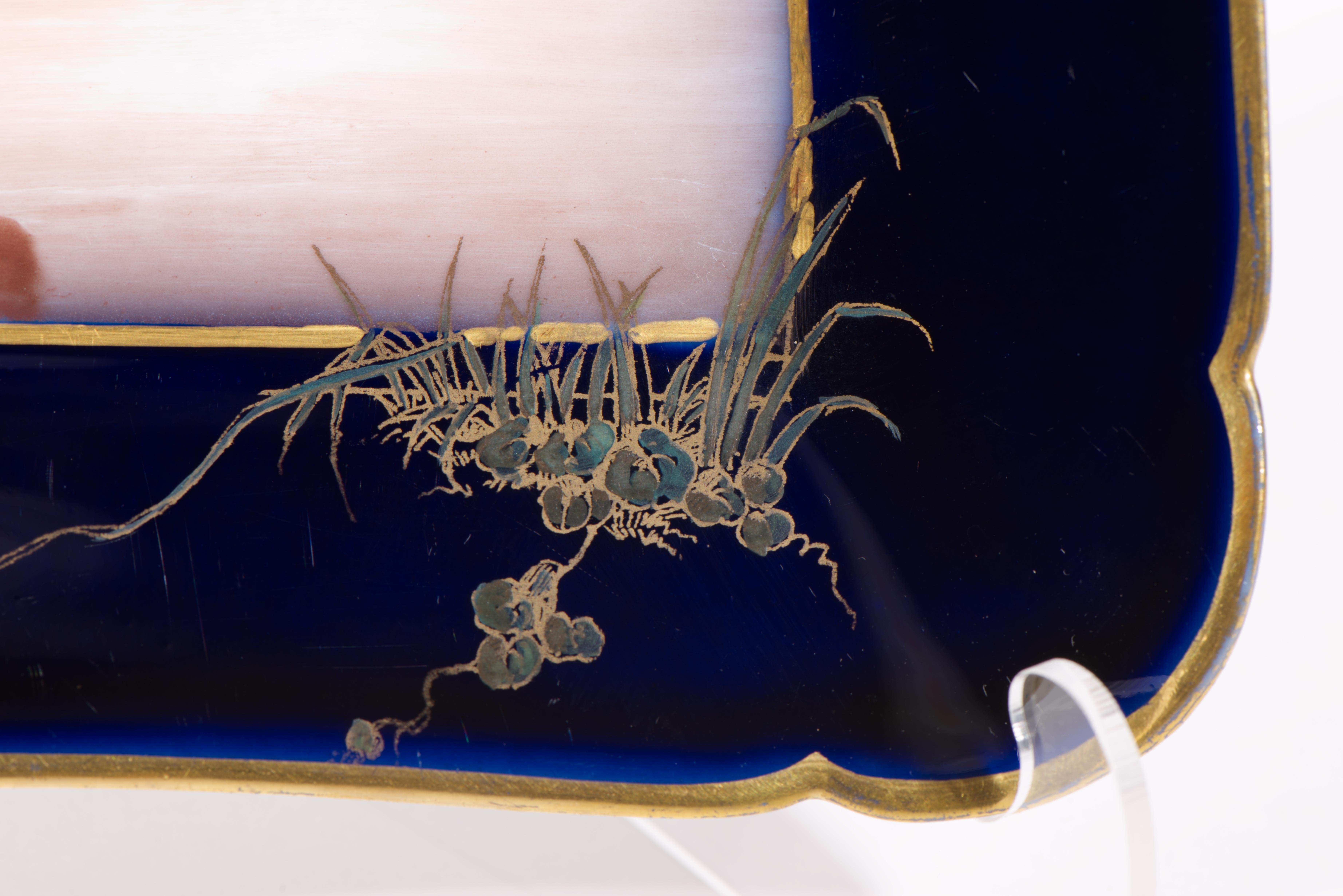 Haviland Limoges Set of 3 Porcelain Game Bird Plates, Cobalt Blue & Gold 1882-91 For Sale 3