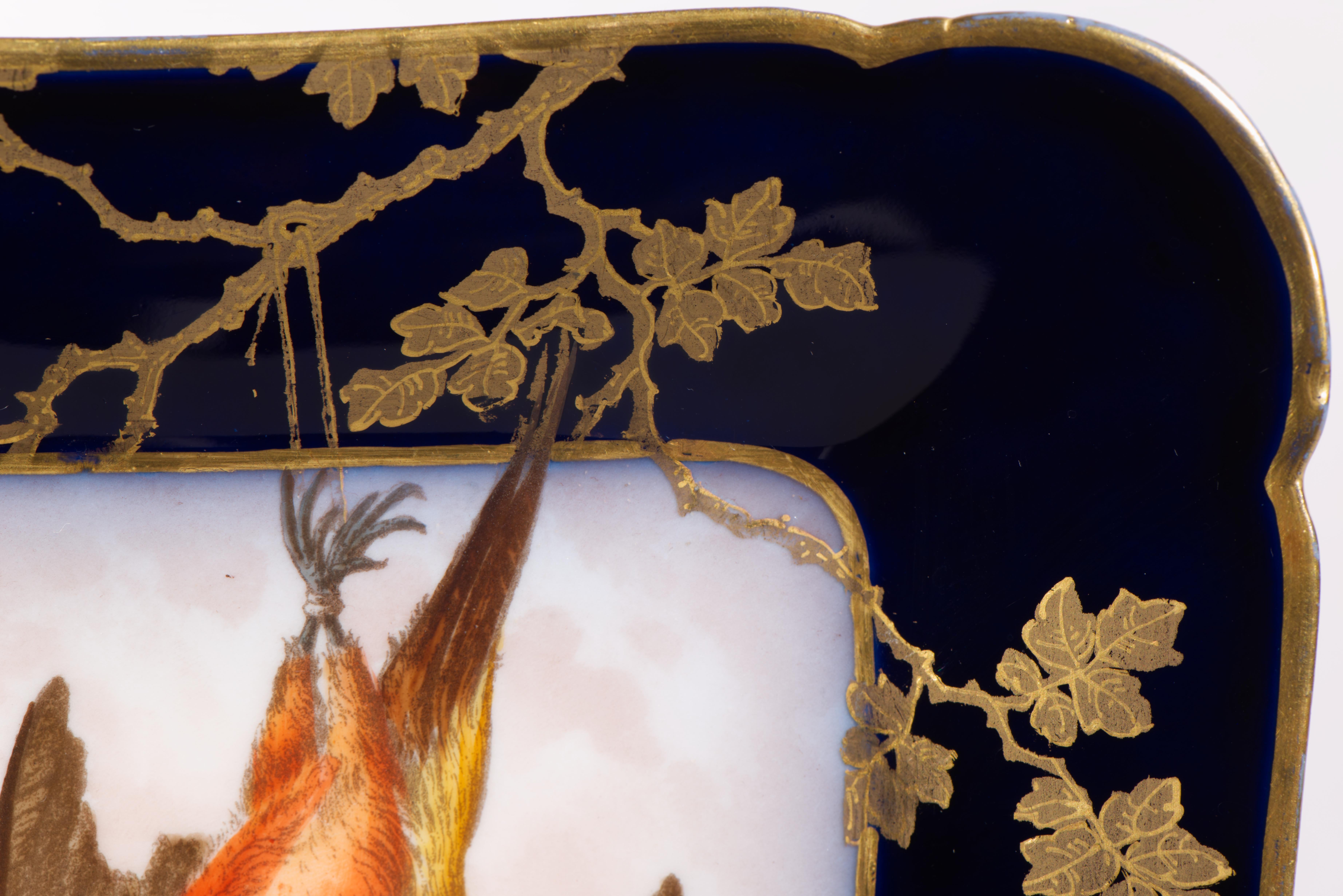 Haviland Limoges Set of 3 Porcelain Game Bird Plates, Cobalt Blue & Gold 1882-91 For Sale 4