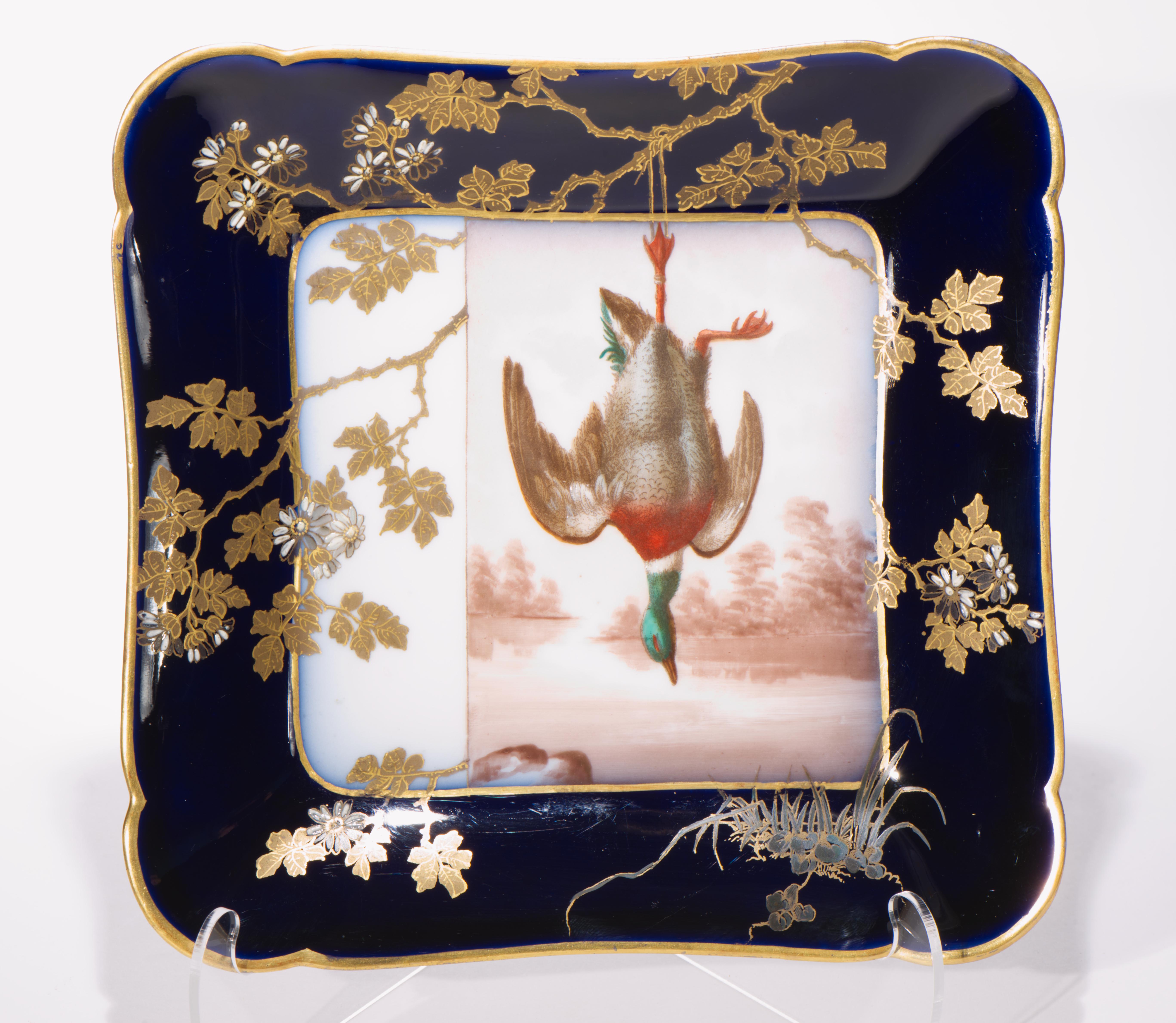 Haviland Limoges Set of 3 Porcelain Game Bird Plates, Cobalt Blue & Gold 1882-91 For Sale 7