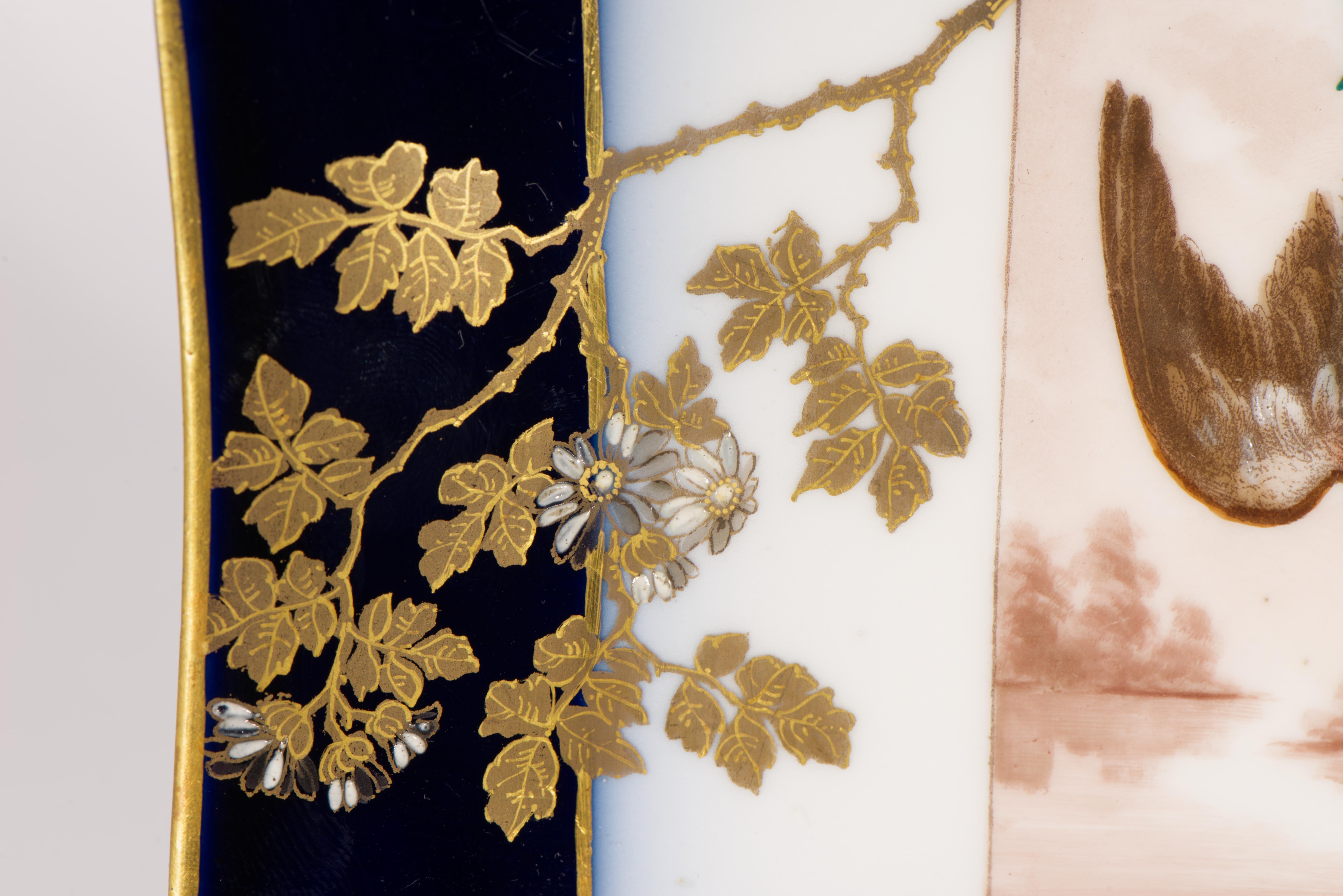 Haviland Limoges Set of 3 Porcelain Game Bird Plates, Cobalt Blue & Gold 1882-91 For Sale 9