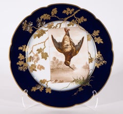 Haviland Limoges Set of 3 Porcelain Game Bird Plates, Cobalt Blue & Gold 1882-91