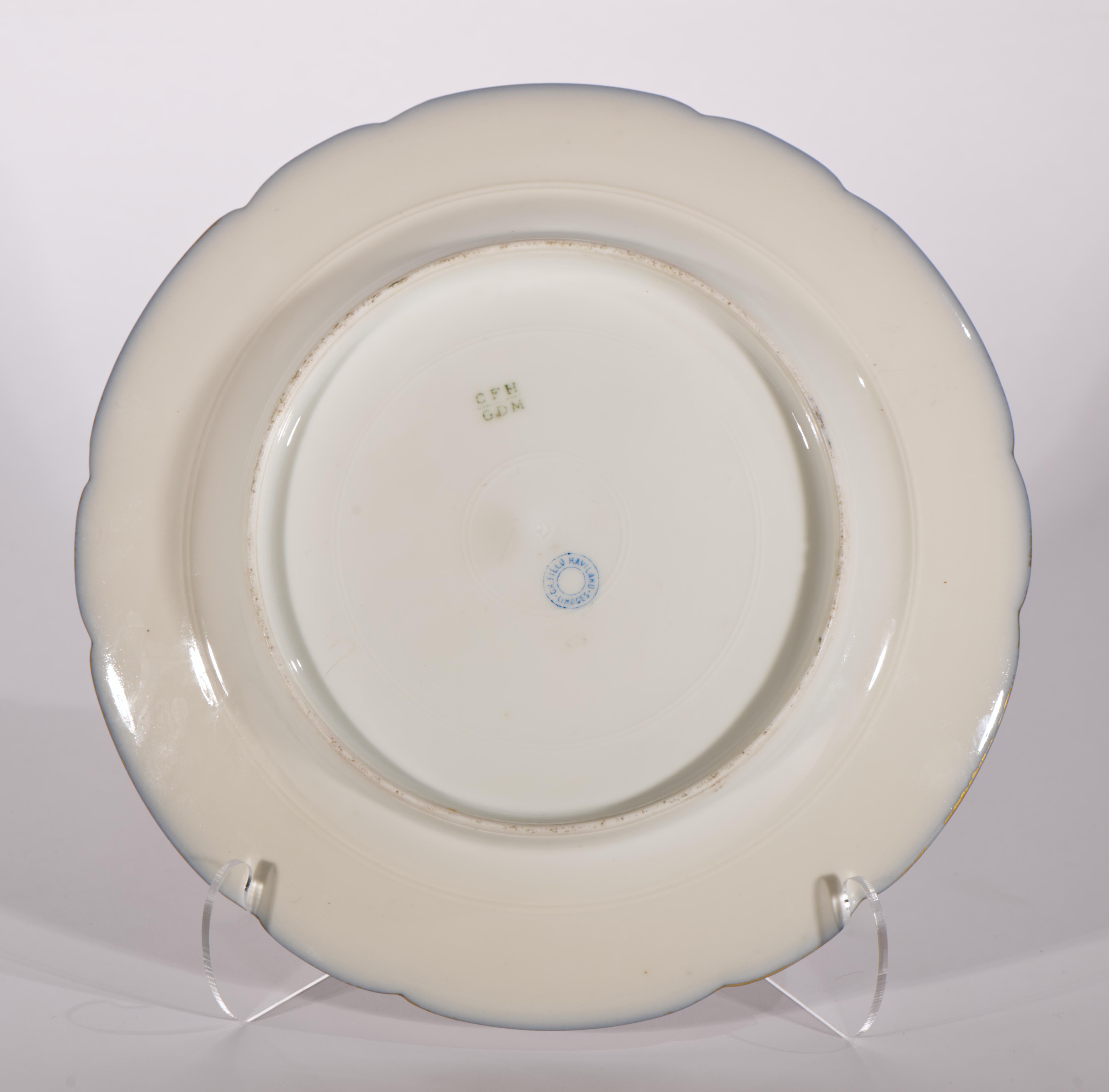 Haviland Limoges Set of 3 Porcelain Game Bird Plates, Cobalt Blue & Gold 1882-91 In Good Condition For Sale In Clifton Springs, NY