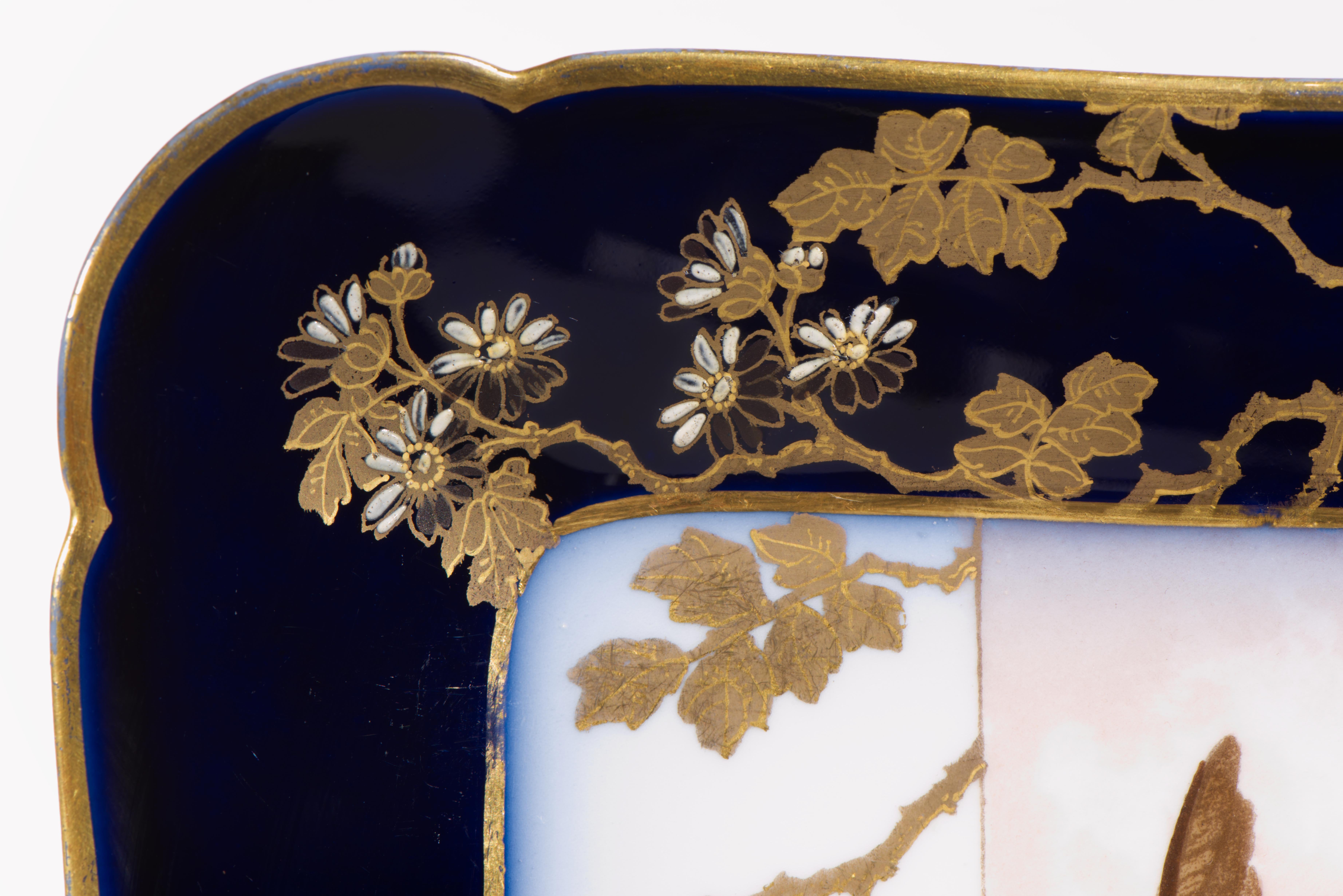 Haviland Limoges Set of 3 Porcelain Game Bird Plates, Cobalt Blue & Gold 1882-91 For Sale 2