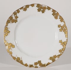 Haviland Limoges Set of 6 Porcelain Plates with Flower Decor Gold and Moss Green