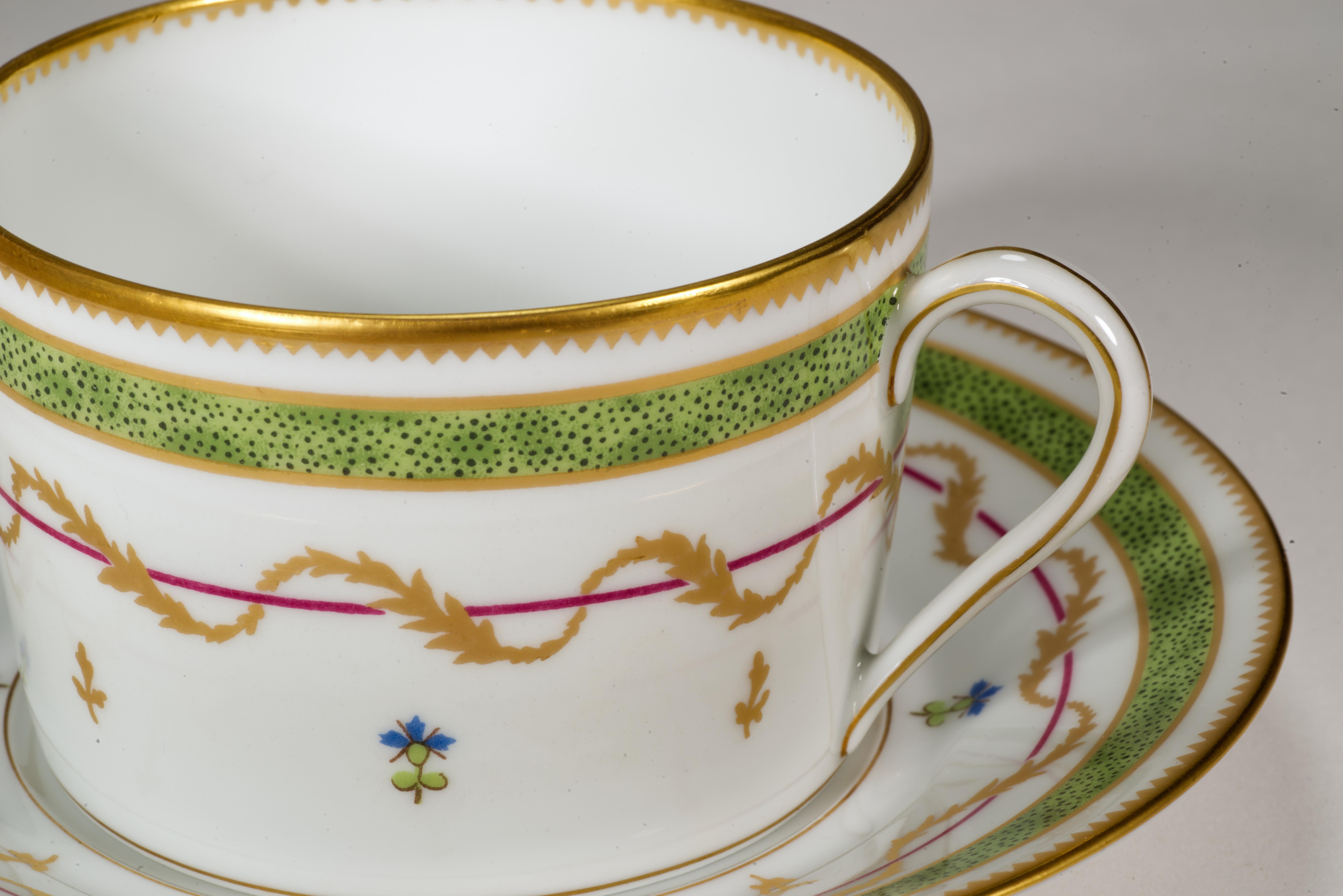 Romantic Haviland Limoges Vieux Paris Green Set of Cup and Saucer For Sale