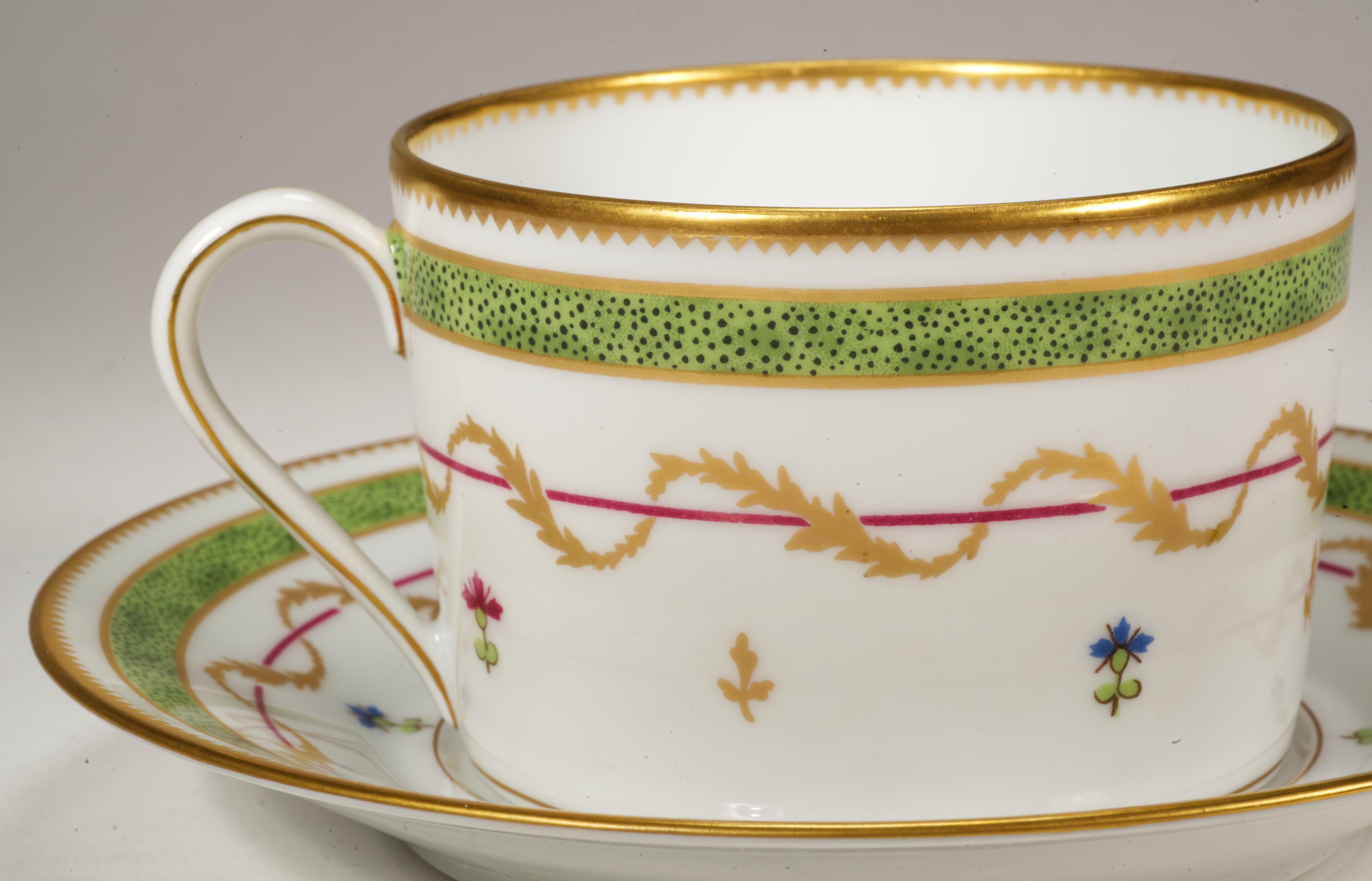 French Haviland Limoges Vieux Paris Green Set of Cup and Saucer For Sale