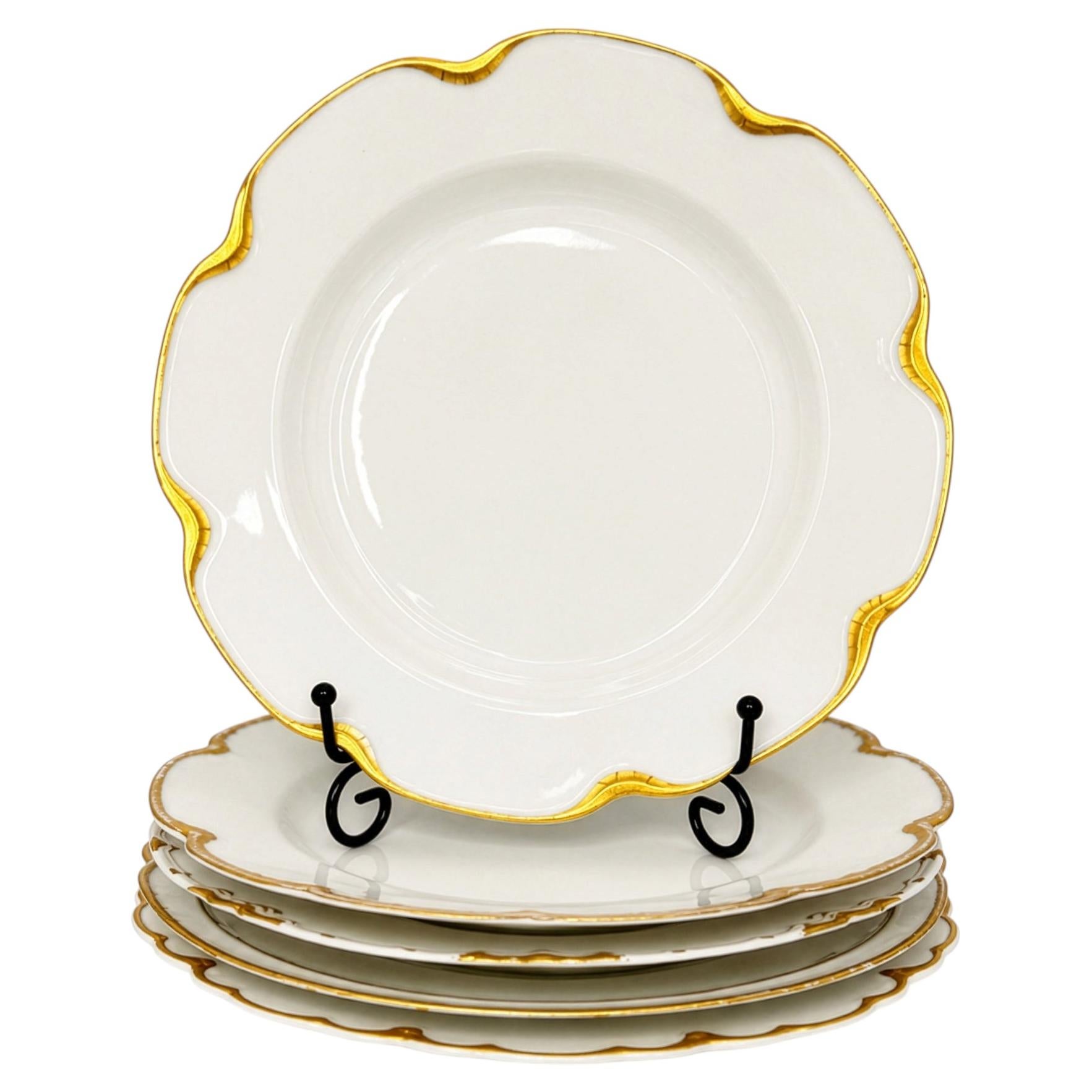 Haviland Limoges White Porcelain Luncheon Plates Set with Gold Trim