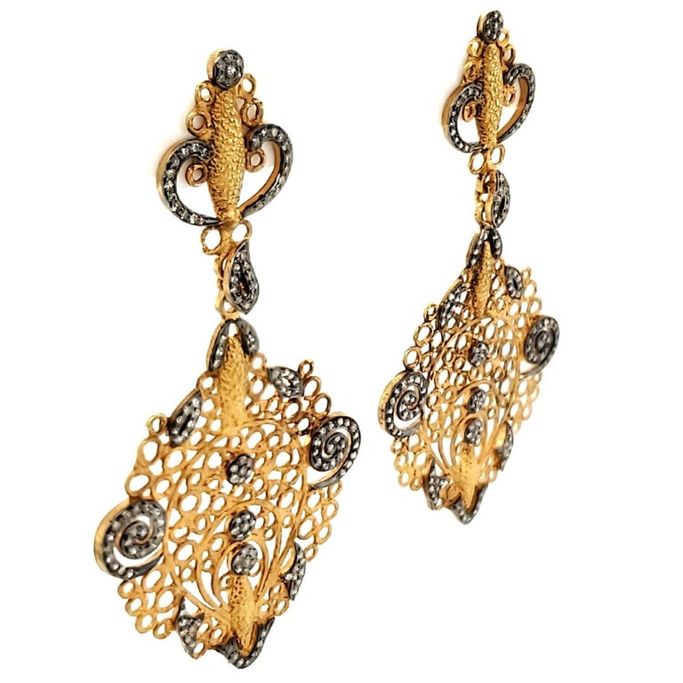 “Hawa”, Black Diamond Earrings in 18kt Yellow Gold by JS Noor For Sale