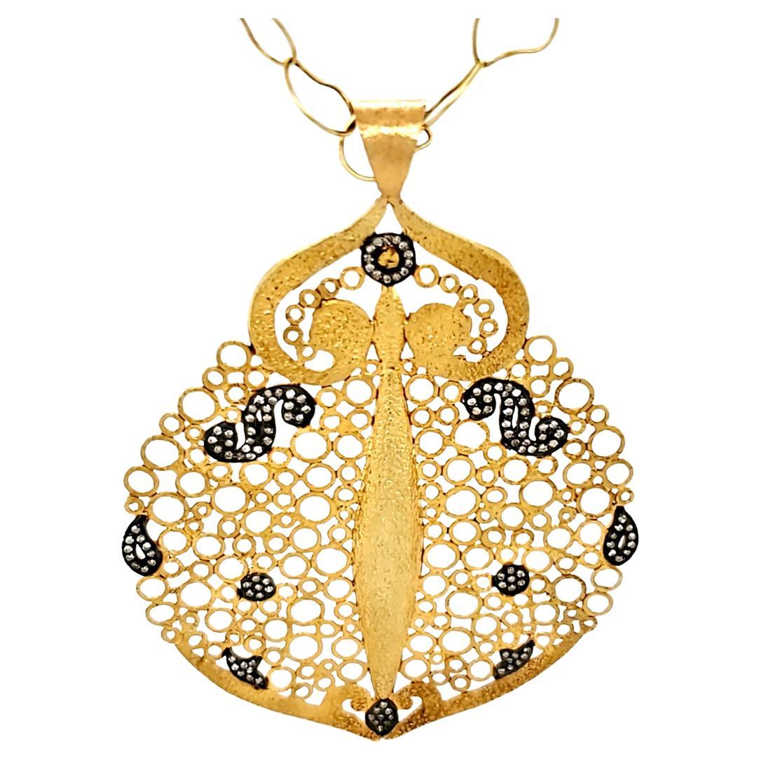 "Hawa"  Black Diamond Pendant on Mango Chain in 14kt Yellow Gold by JS Noor For Sale