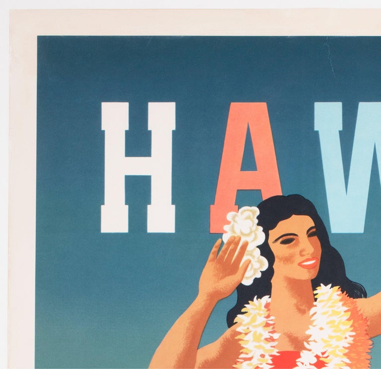 96年旧ロゴHAWAIIAN AIRハワイアン航空オリジナルカレンダーポスター4 Hawaii by Clipper 1948 Pan American Airline Travel Poster, John
