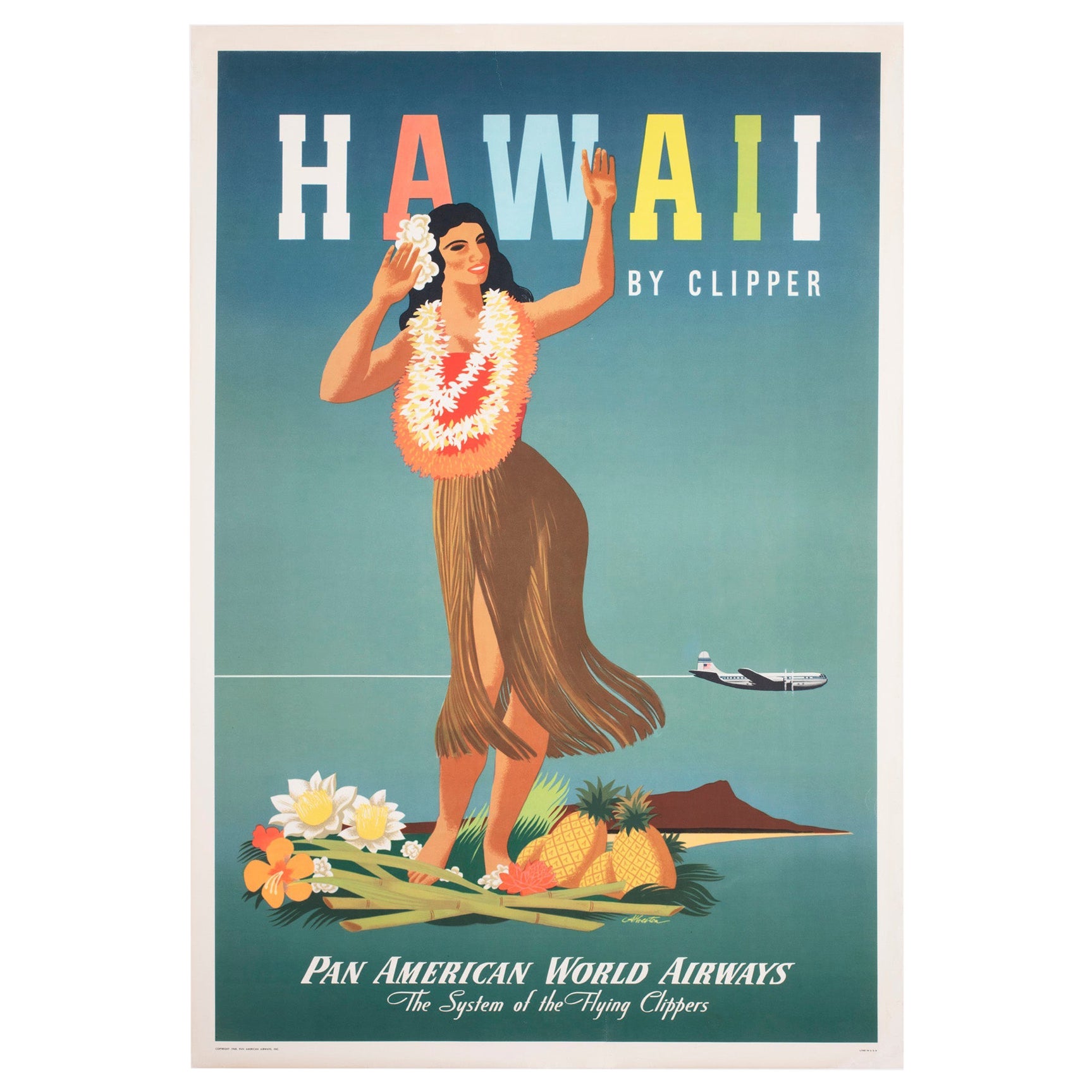 Hawaii by Clipper 1948 Pan American Airline Travel Poster, John Atherton