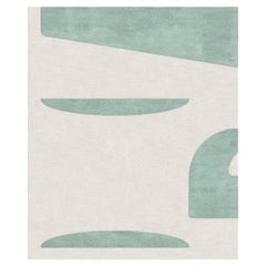Hawaii Heat, Beige Green Geometric Hand-Knotted Blend Silk Rugs (Tappeto in misto seta)