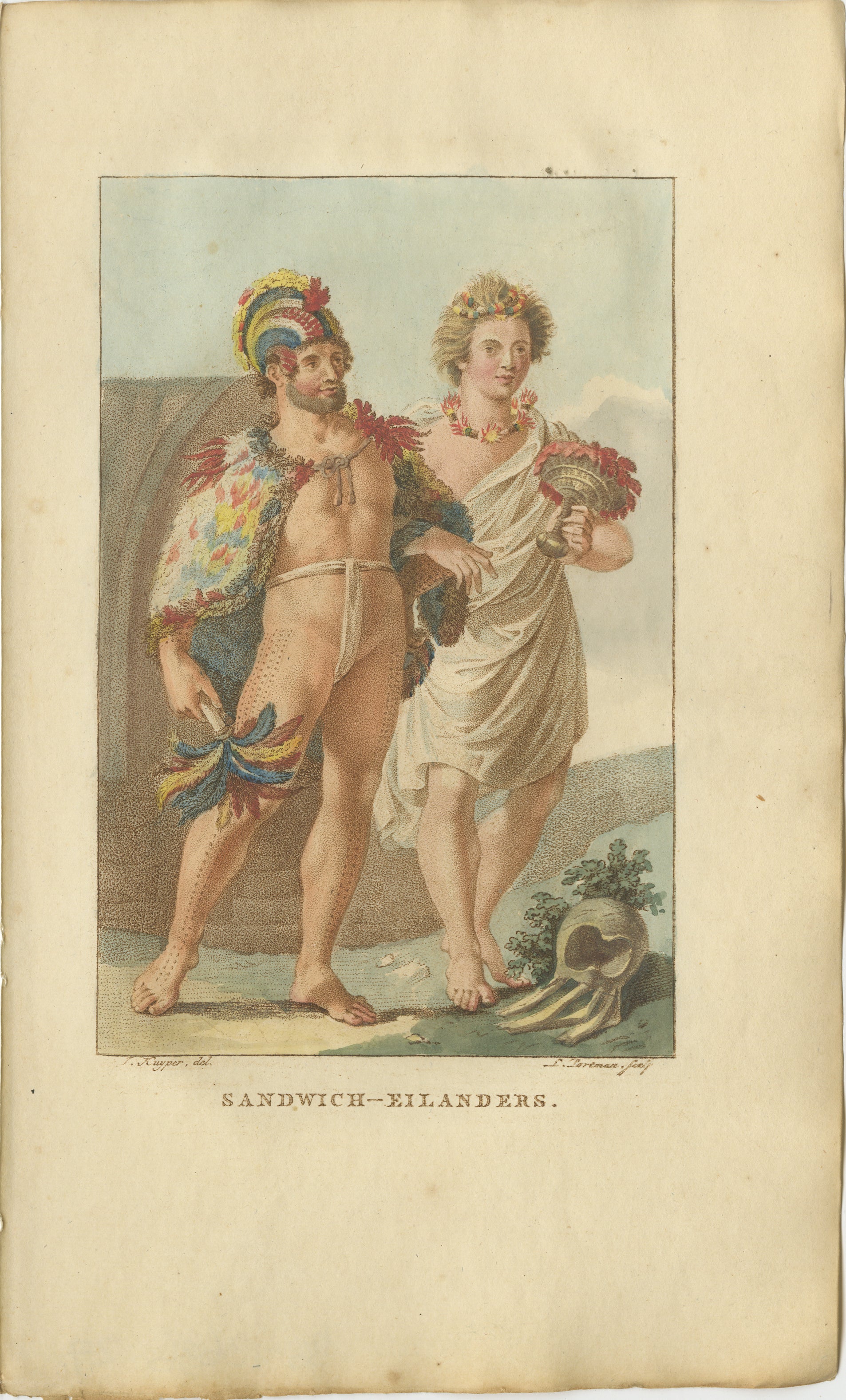 Hawaii Islanders – Antique Hand-Colored Ethnographic Engraving (c.1800)